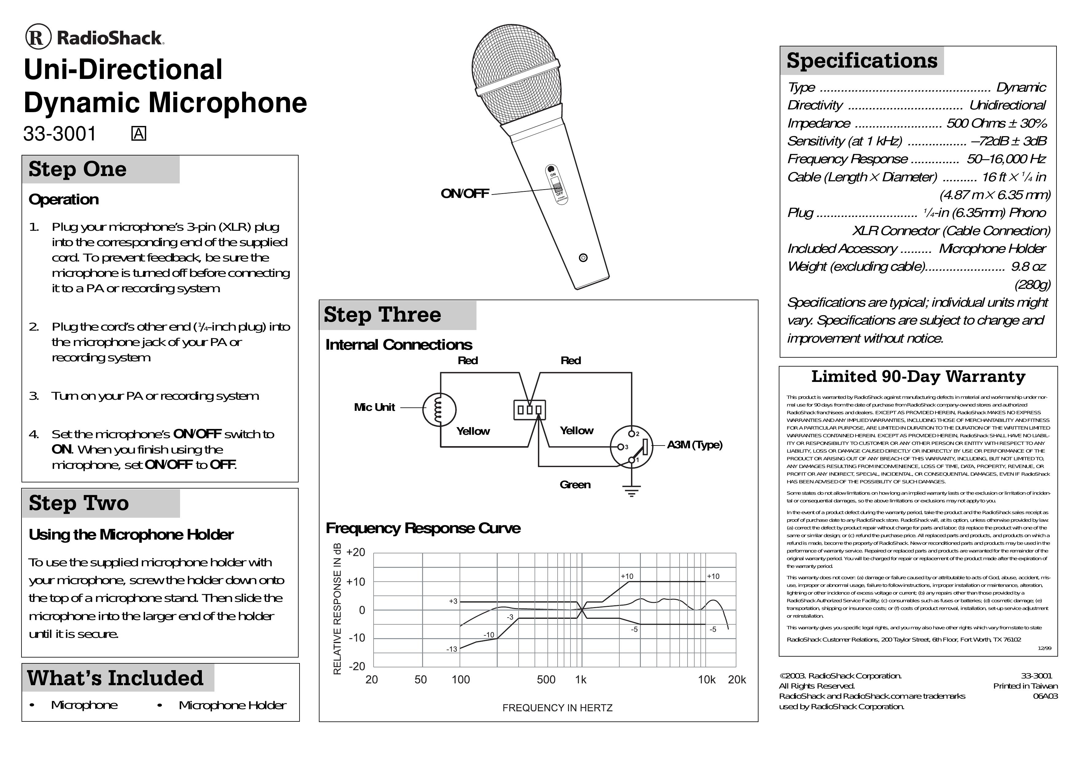 Radio Shack 33-3001 Microphone User Manual