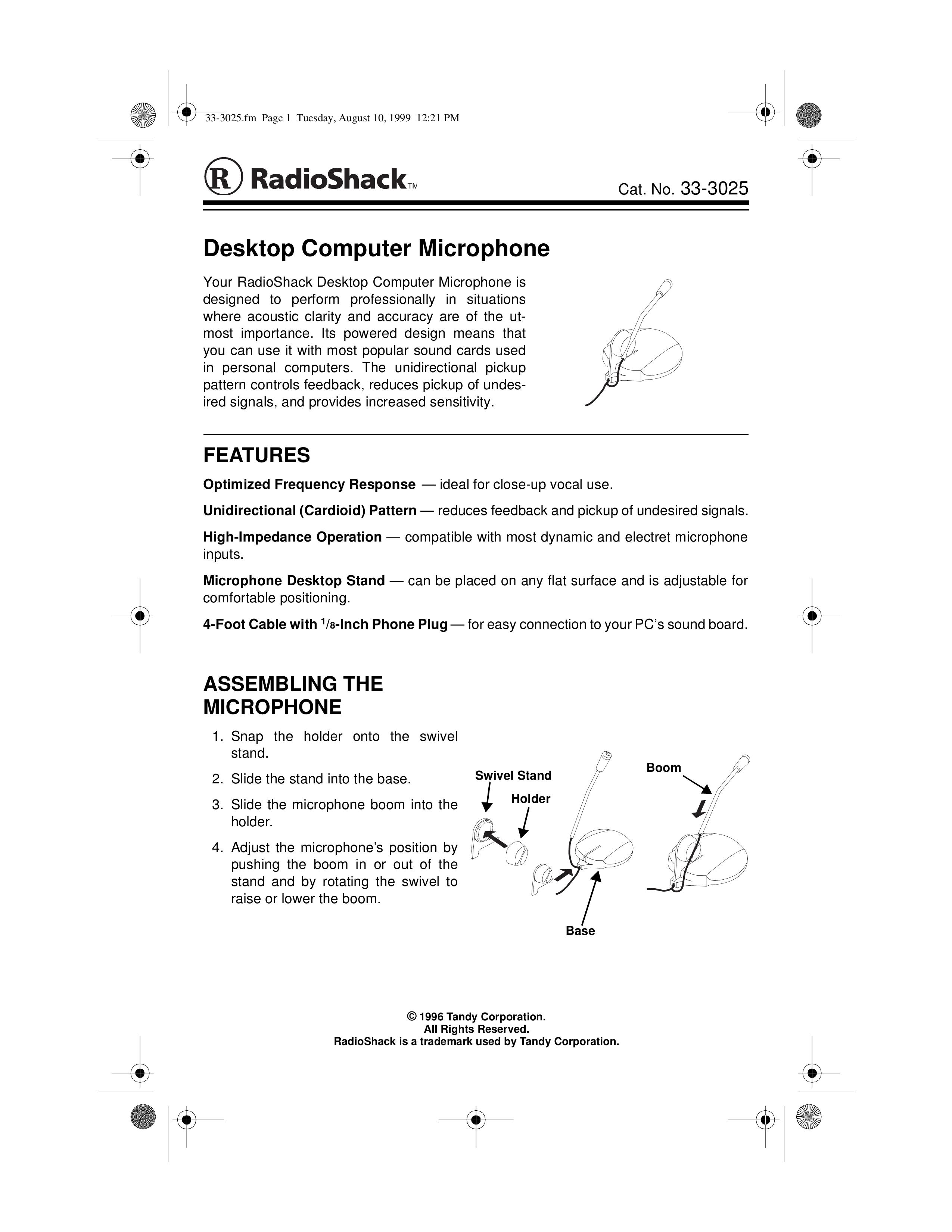 Radio Shack 33-3025 Microphone User Manual