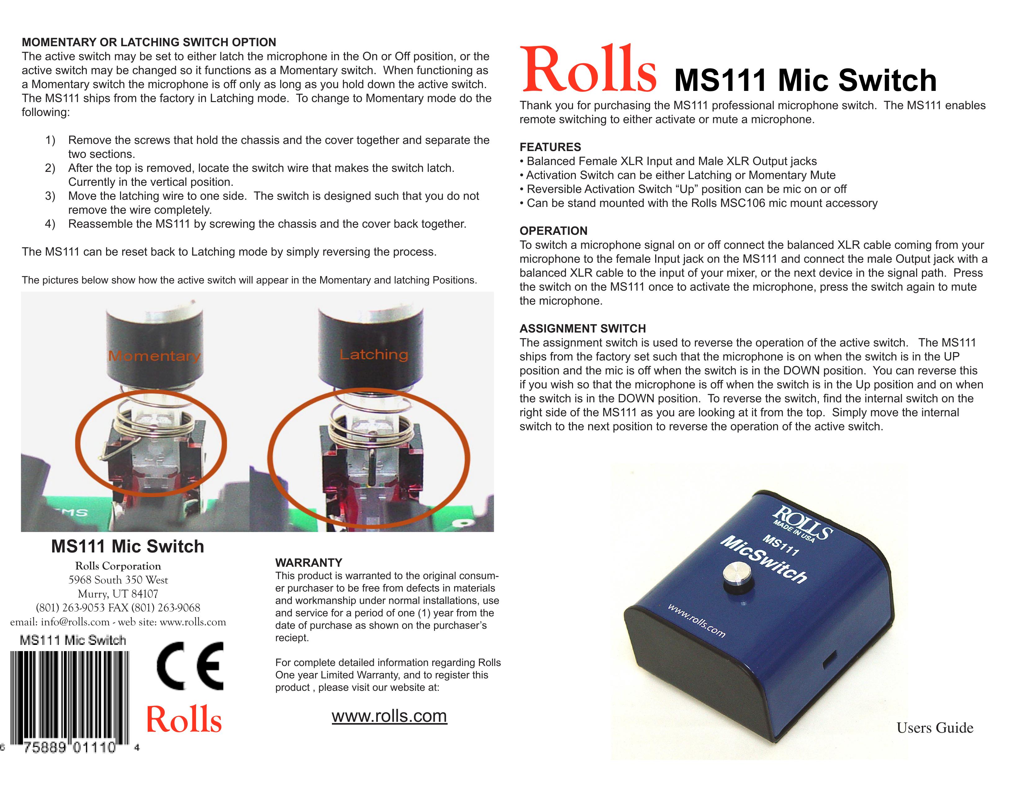 Rolls MS111 Microphone User Manual