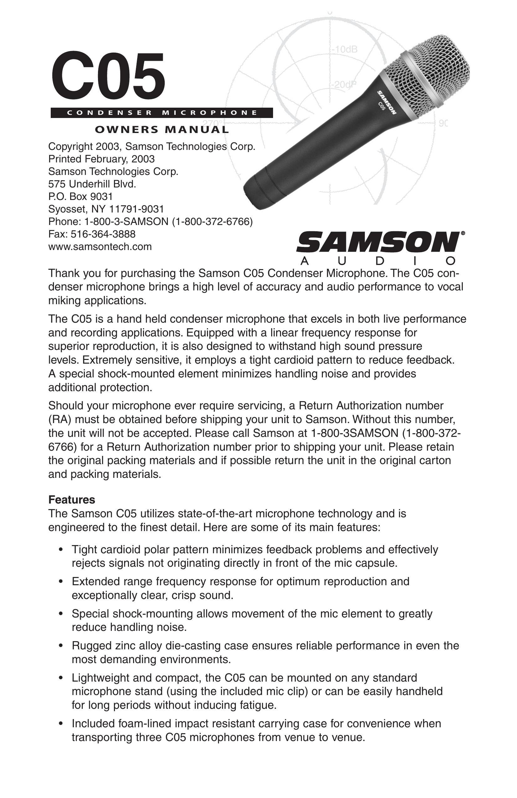 Samson CO5 Microphone User Manual