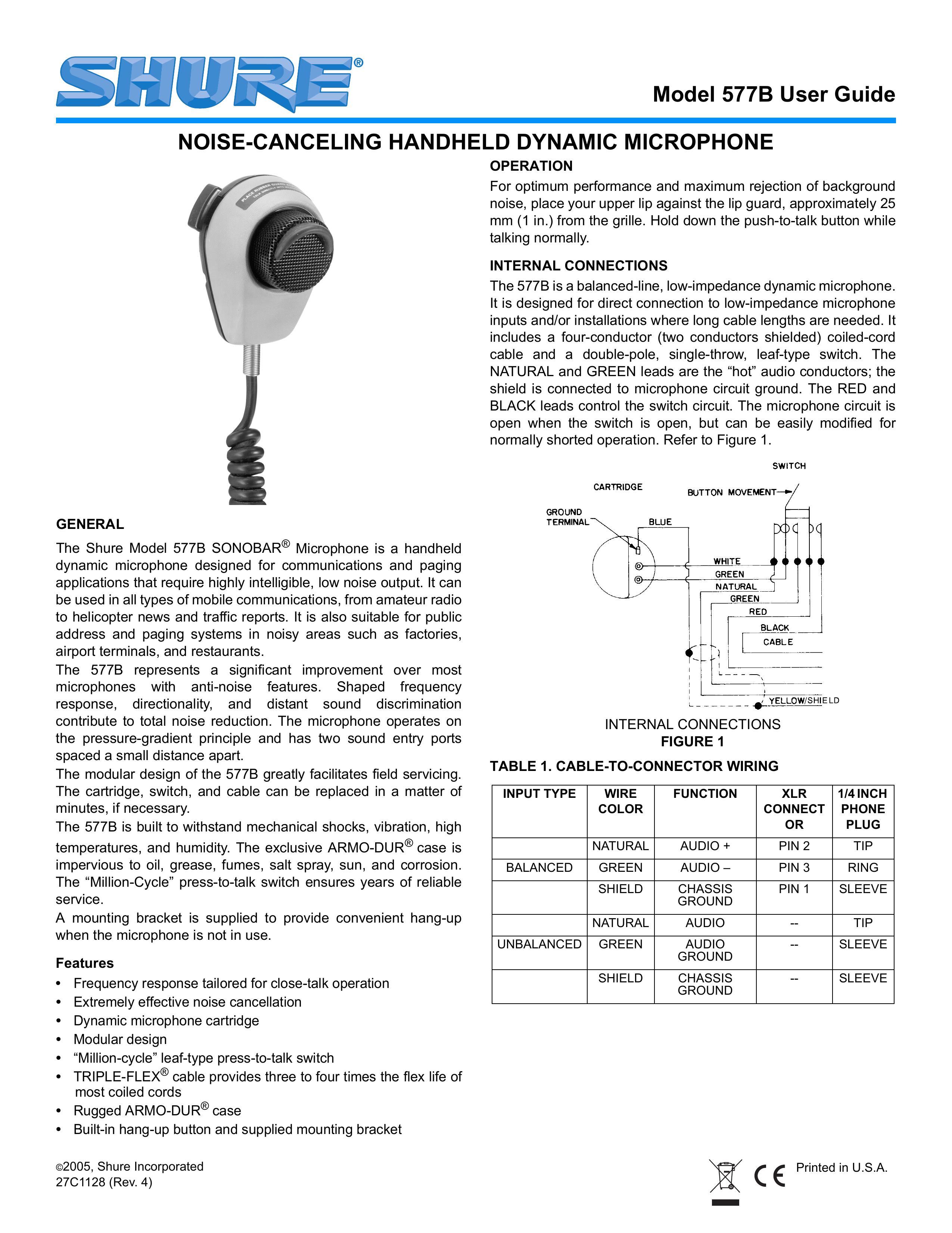 Shure 577B Microphone User Manual