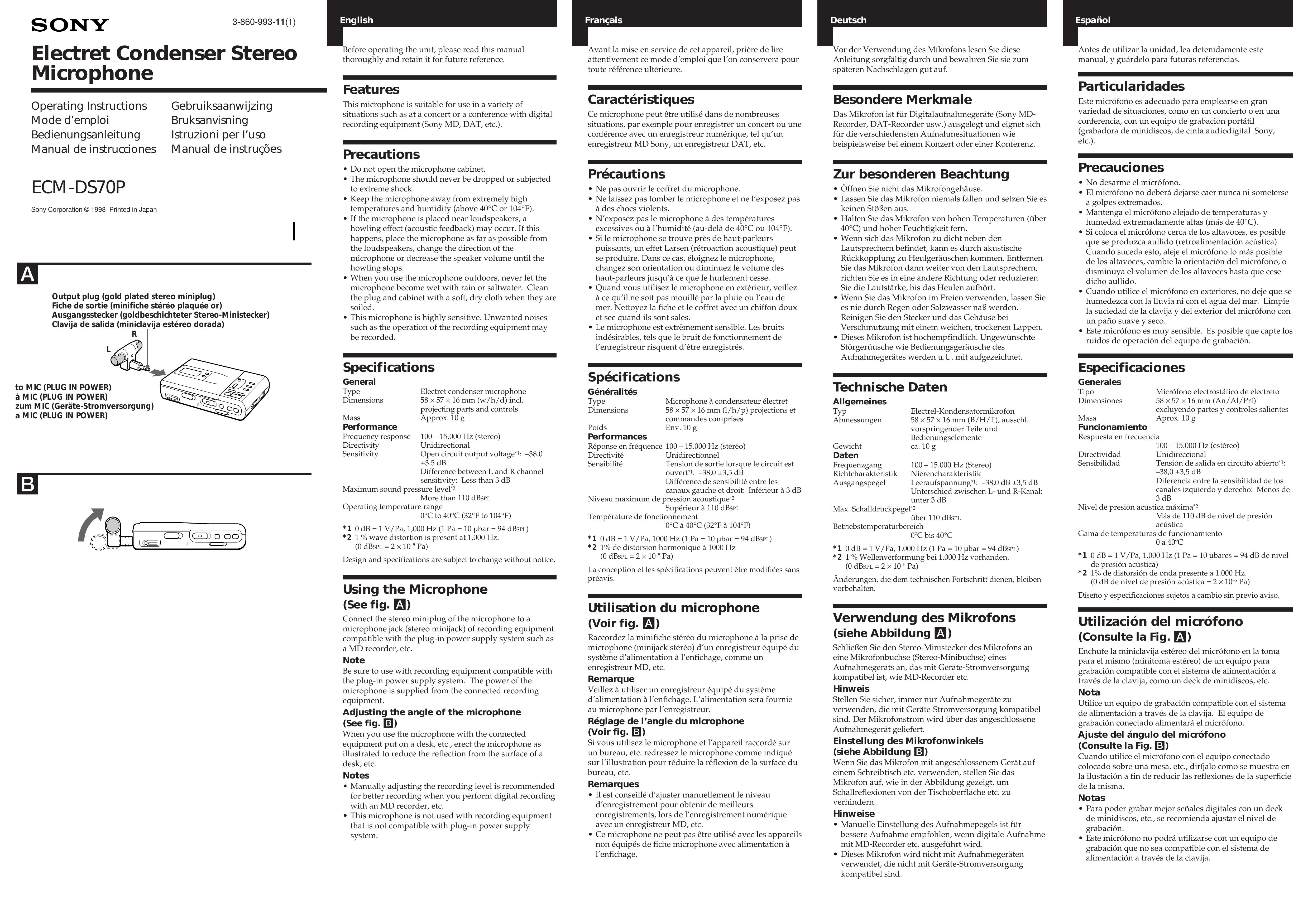 Sony ECM DS70P Microphone User Manual