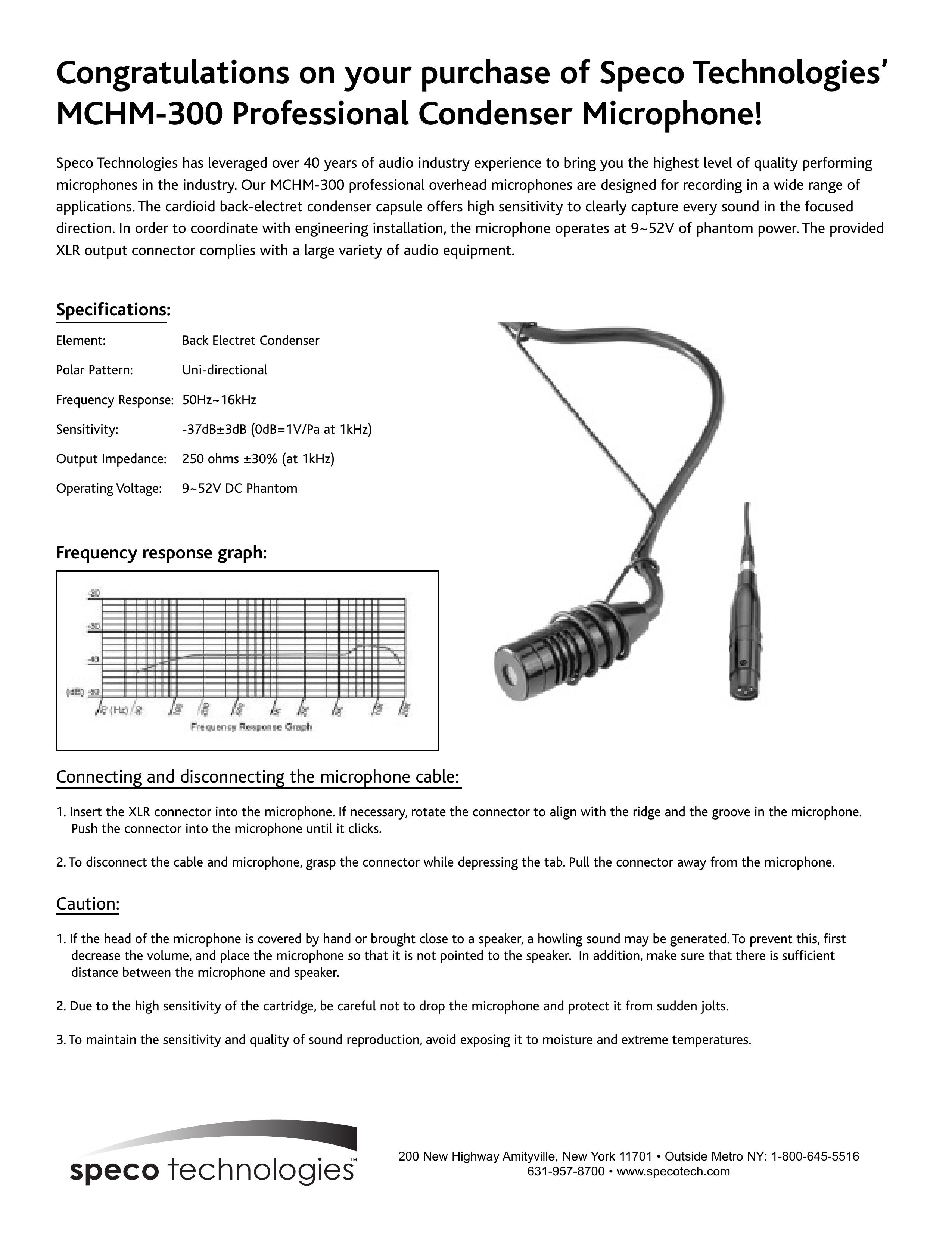 Speco Technologies MCHM-300 Microphone User Manual