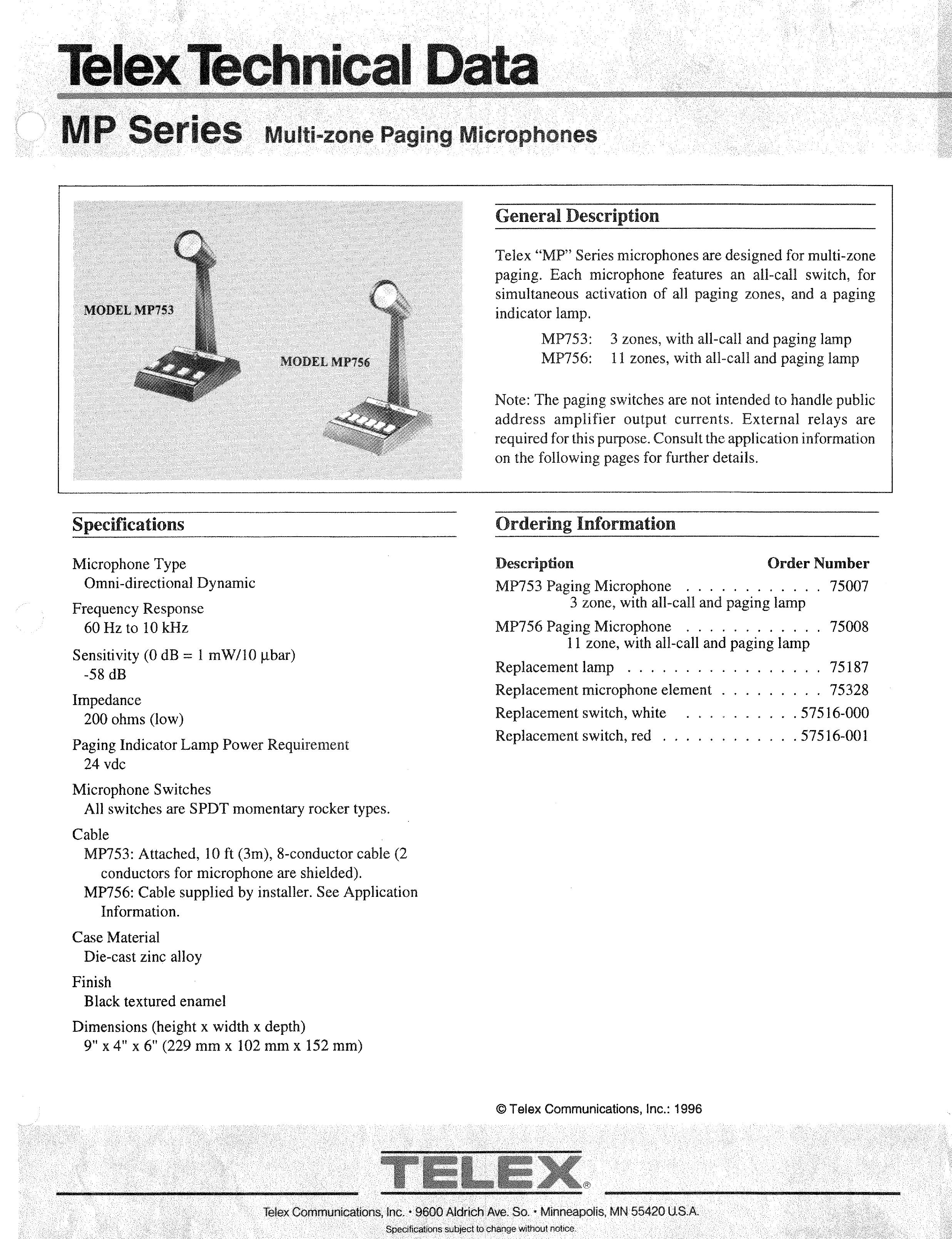 Telex MP753 Microphone User Manual