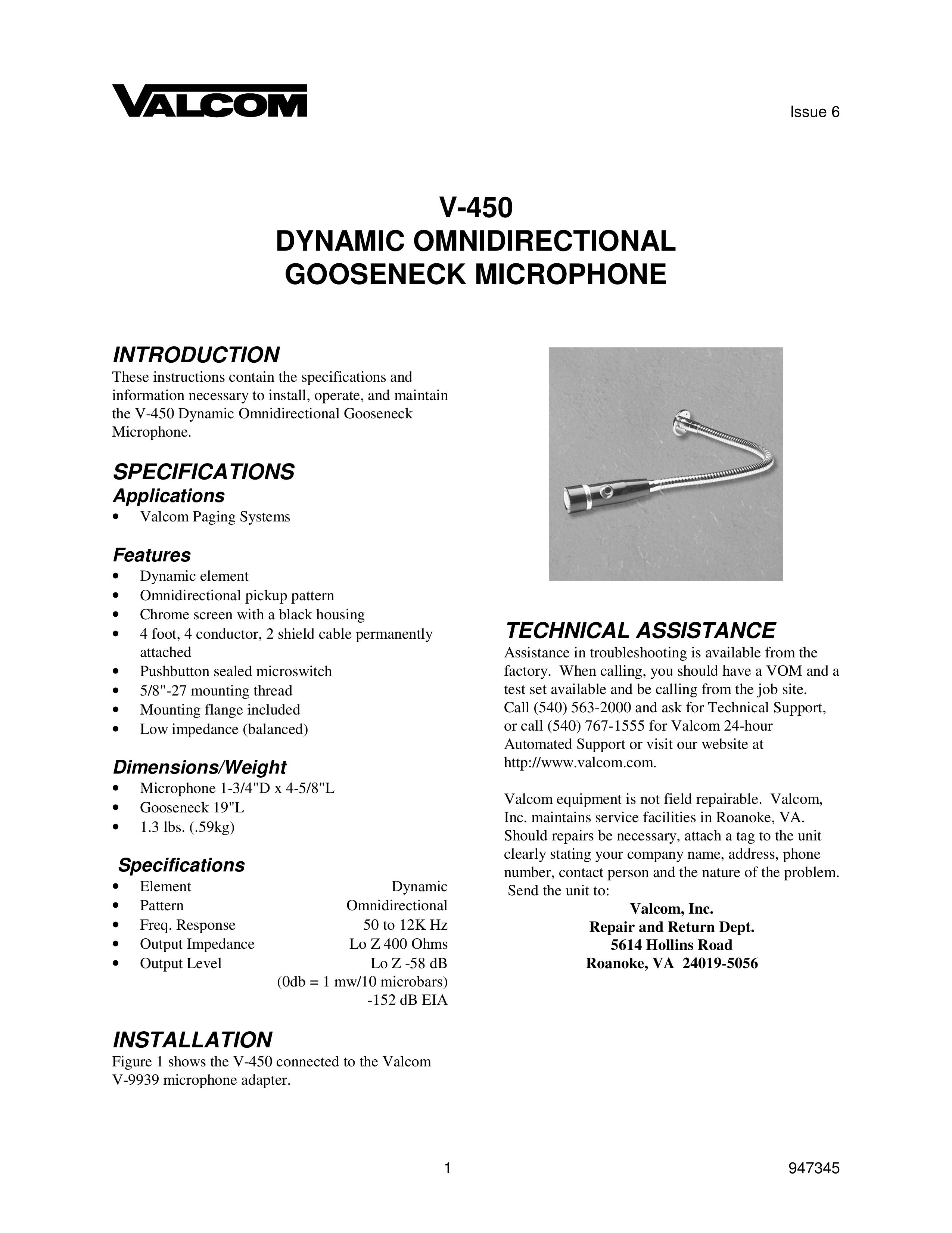 Valcom V-450 Microphone User Manual