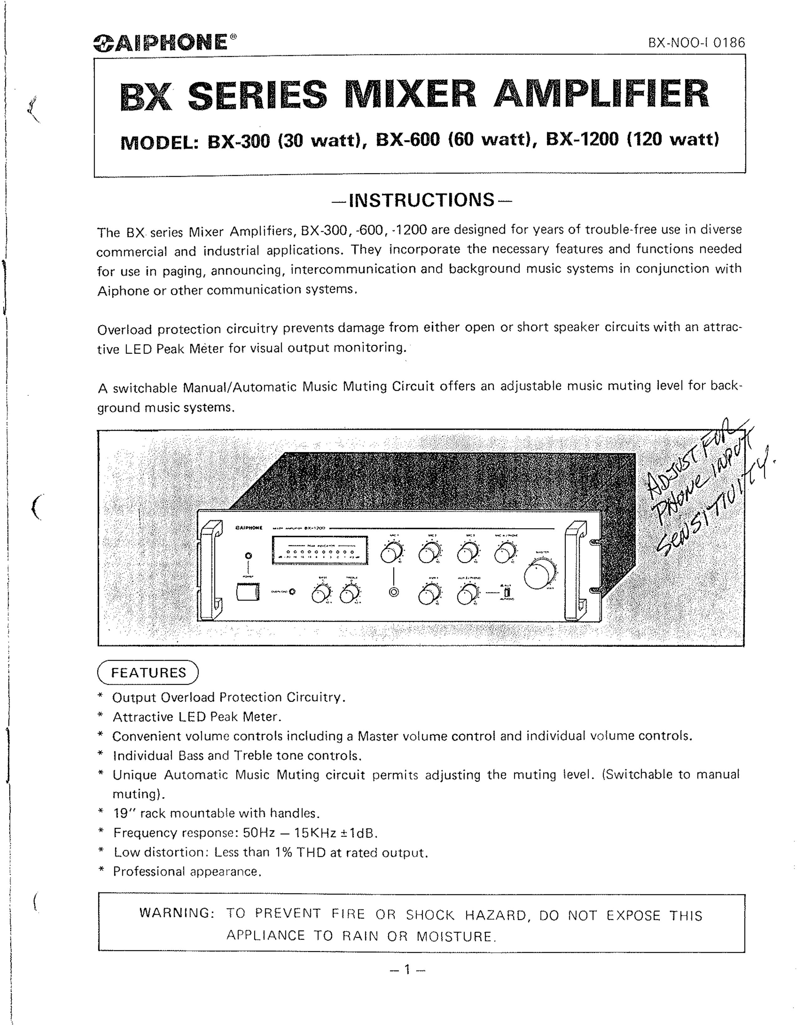 Aiphone BX-1200 Music Mixer User Manual
