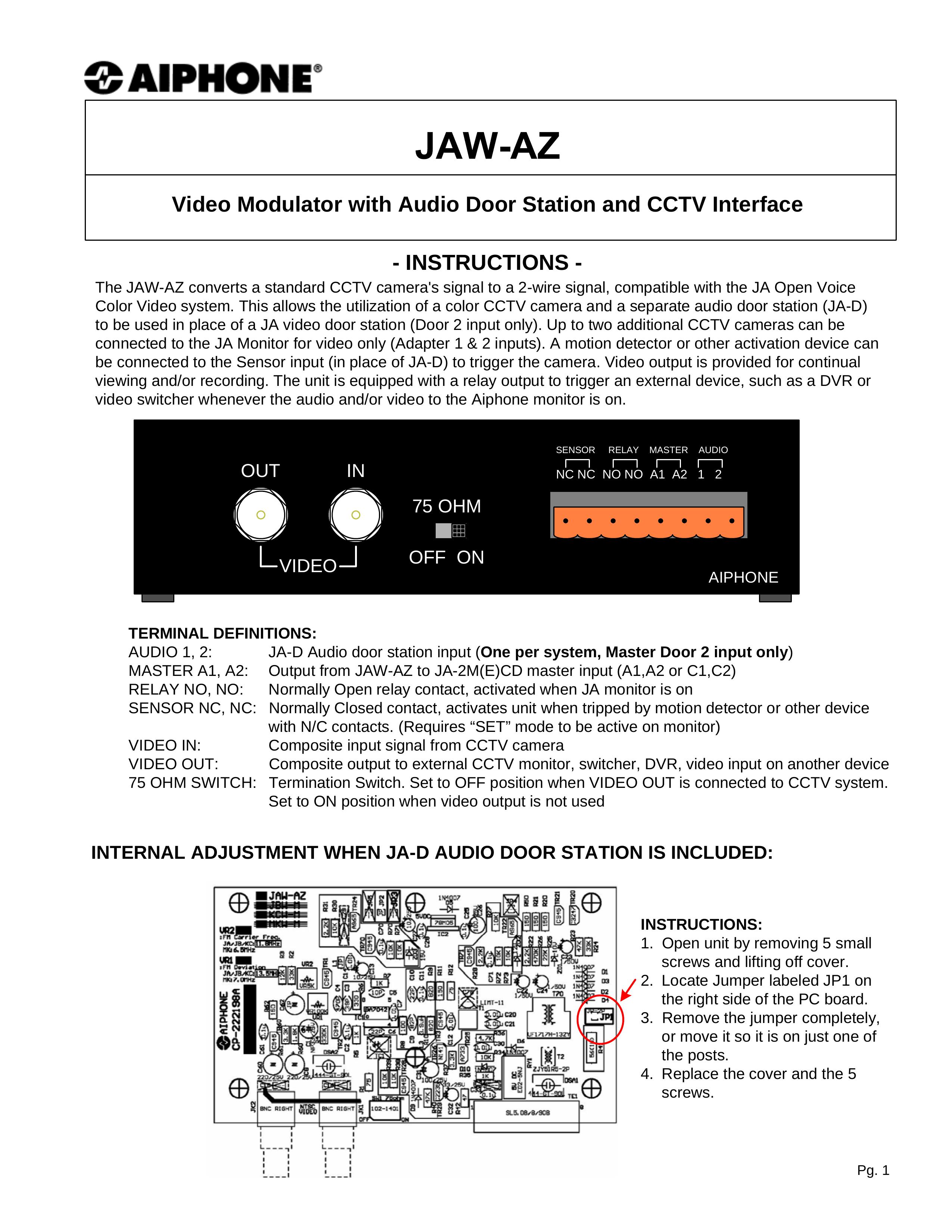 Aiphone JAW-AZ Music Mixer User Manual