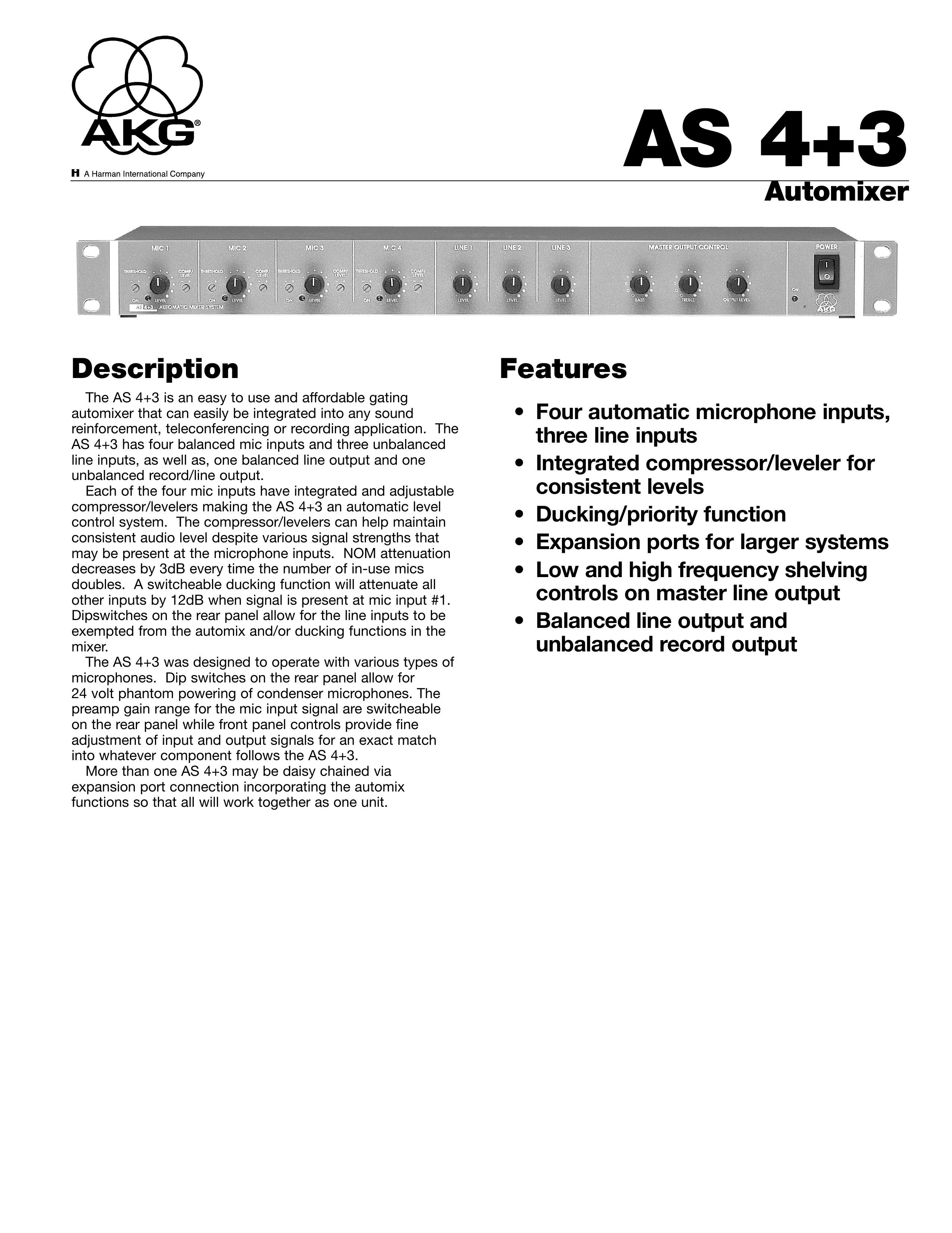 AKG Acoustics AS 4+3 Music Mixer User Manual