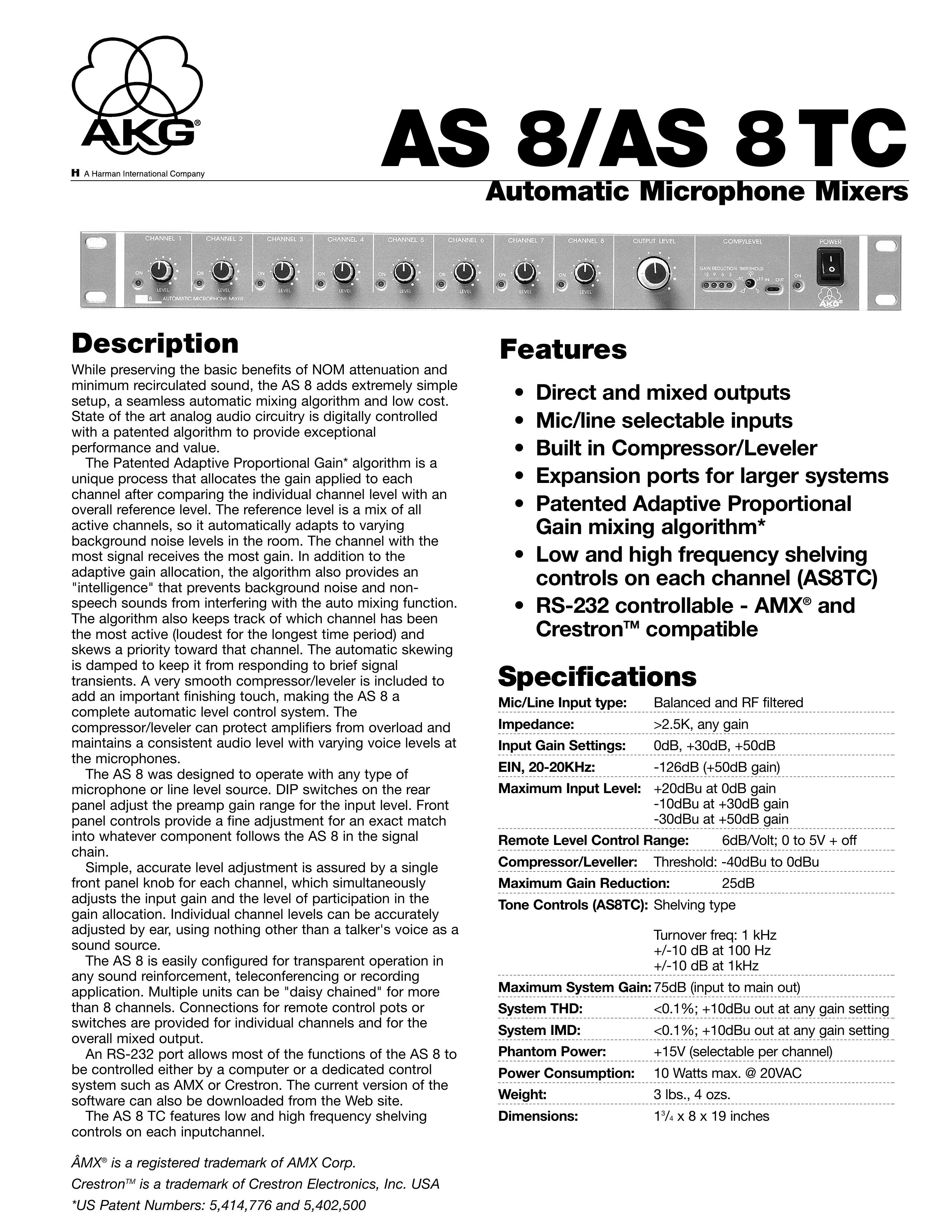 AKG Acoustics AS 8 TC Music Mixer User Manual
