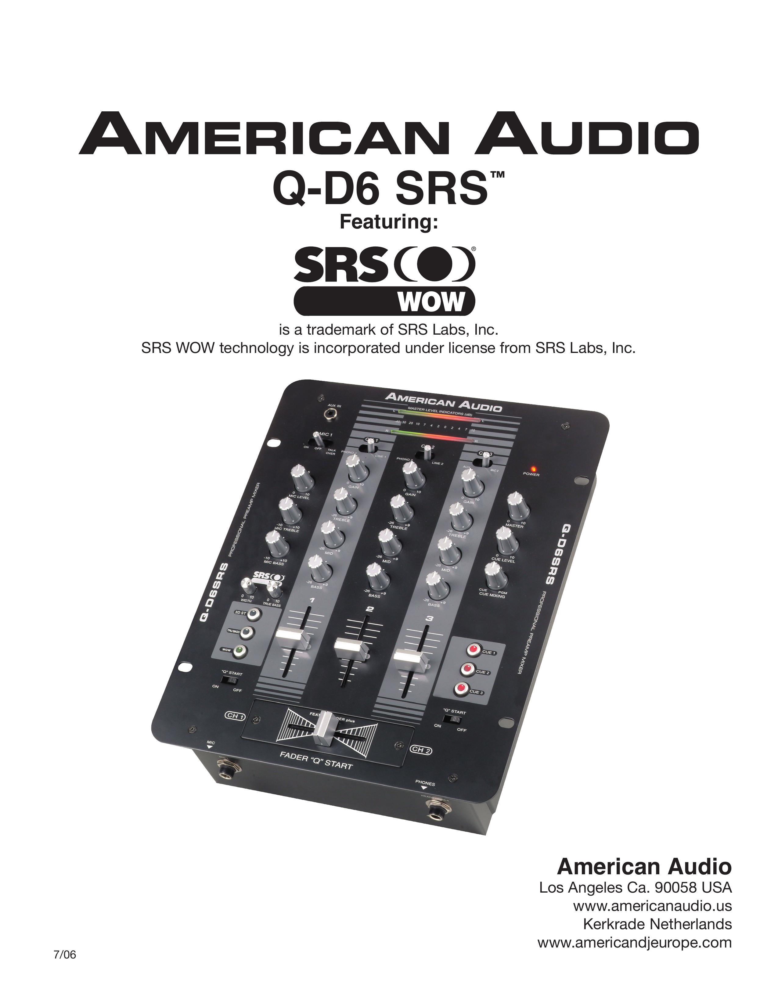 American Audio Q-D6 SRS Music Mixer User Manual