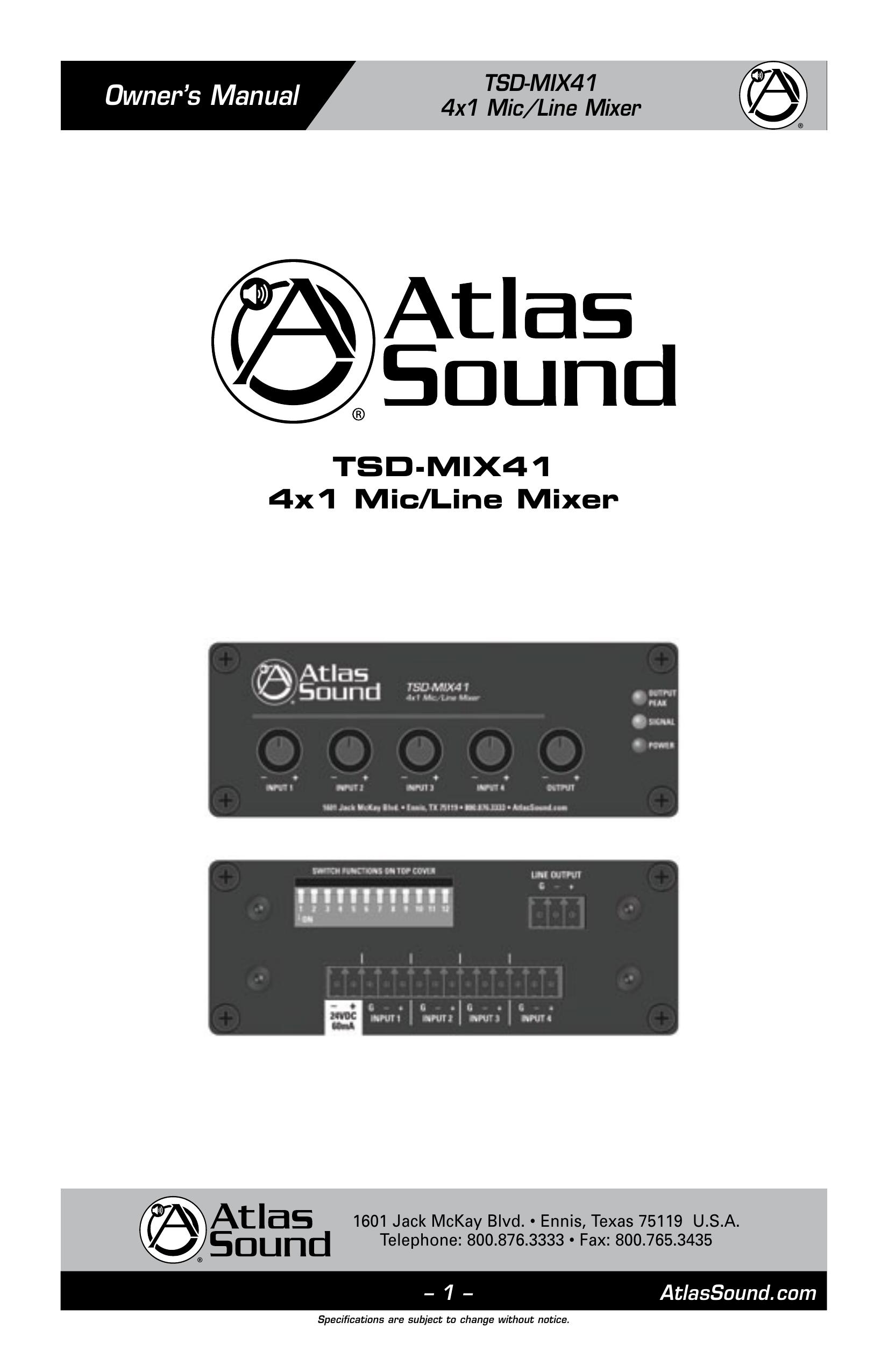 Atlas Sound TSD-MIX41 Music Mixer User Manual