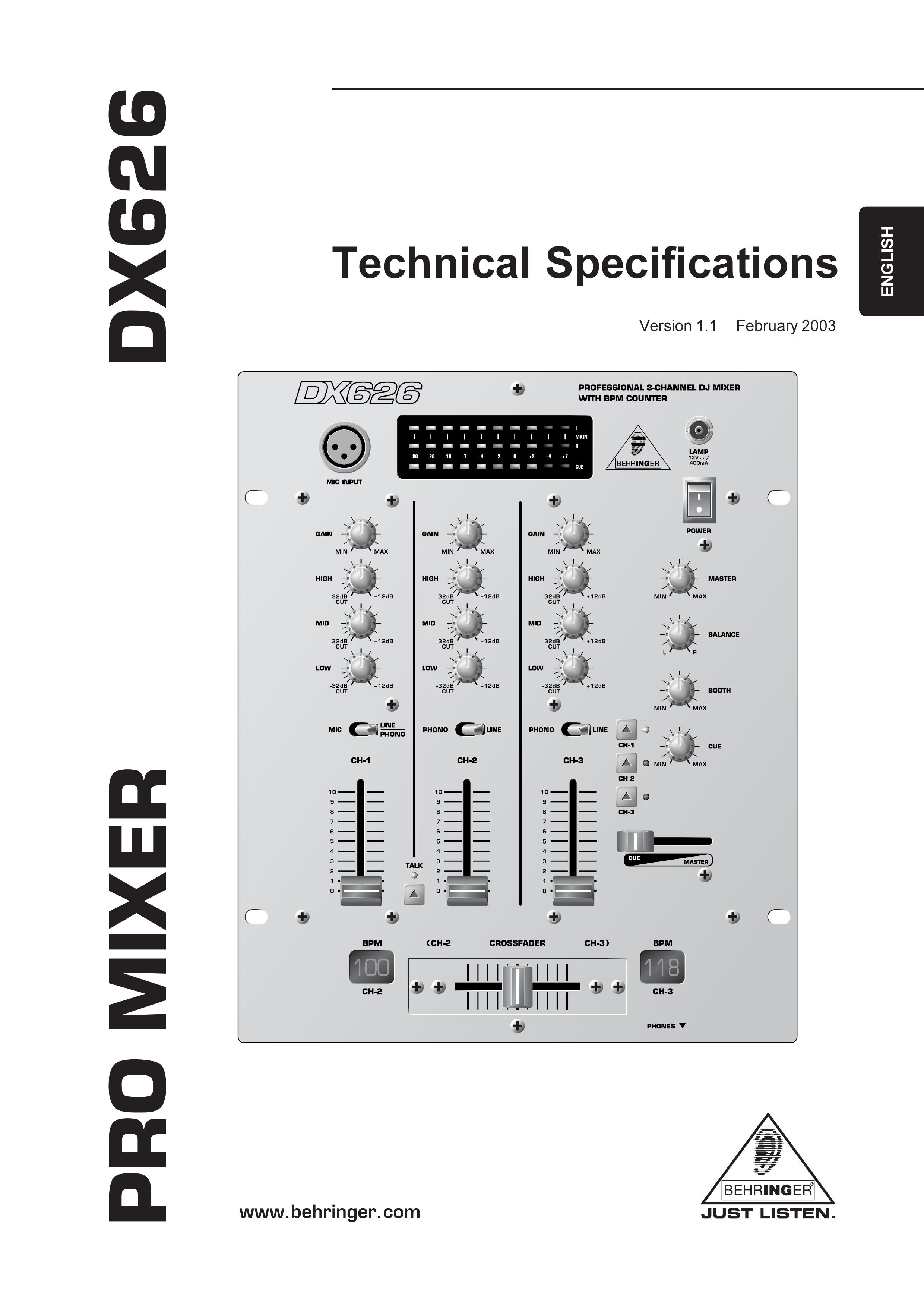 Behringer DX626 Music Mixer User Manual