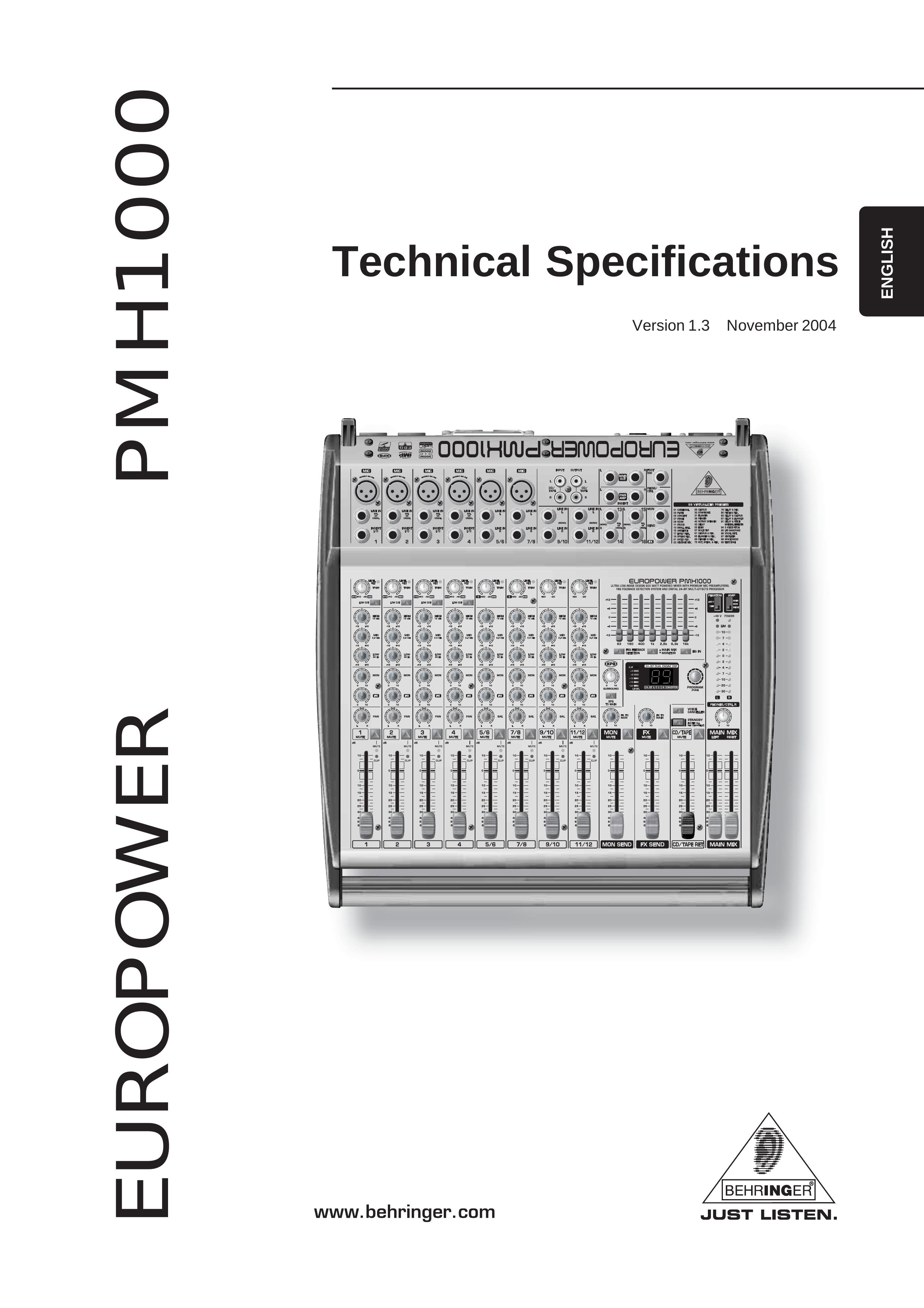 Behringer PMH1000 Music Mixer User Manual