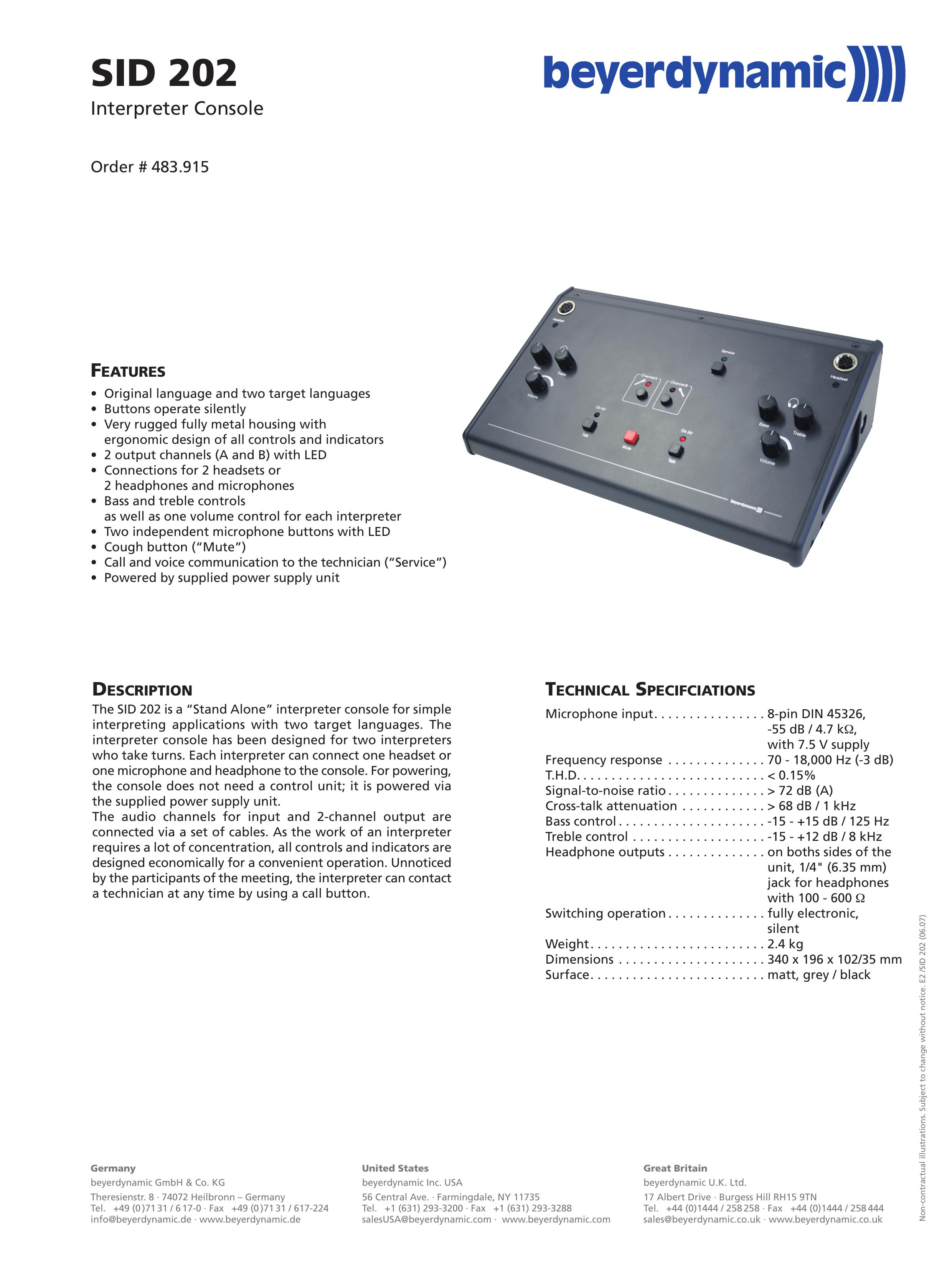 Beyerdynamic SID 202 Music Mixer User Manual