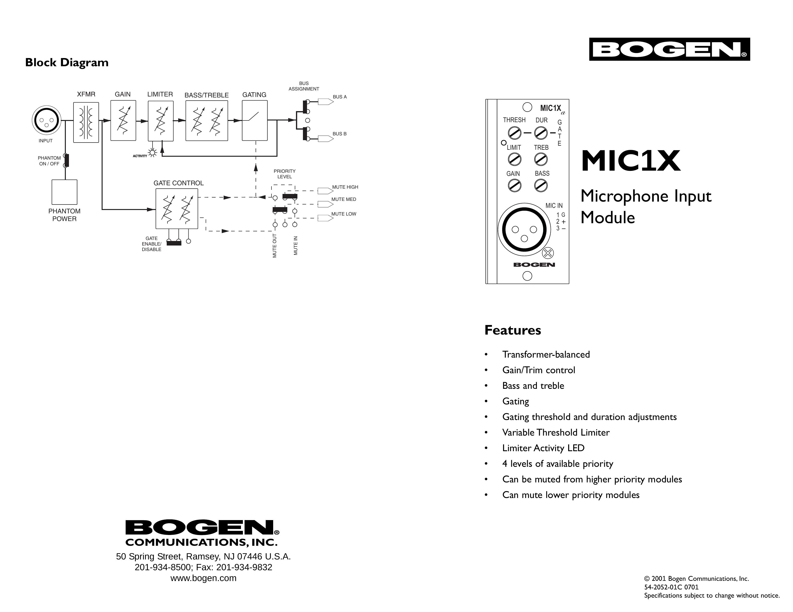 Bogen MIC1X Music Mixer User Manual