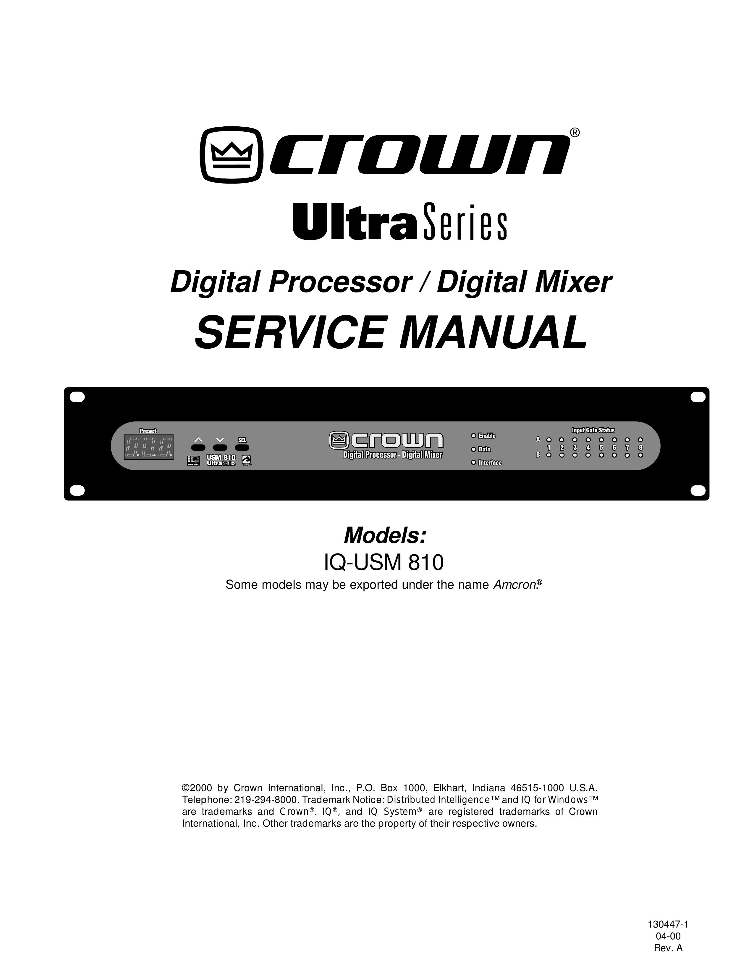 Crown Audio IQ-USM 810 Music Mixer User Manual
