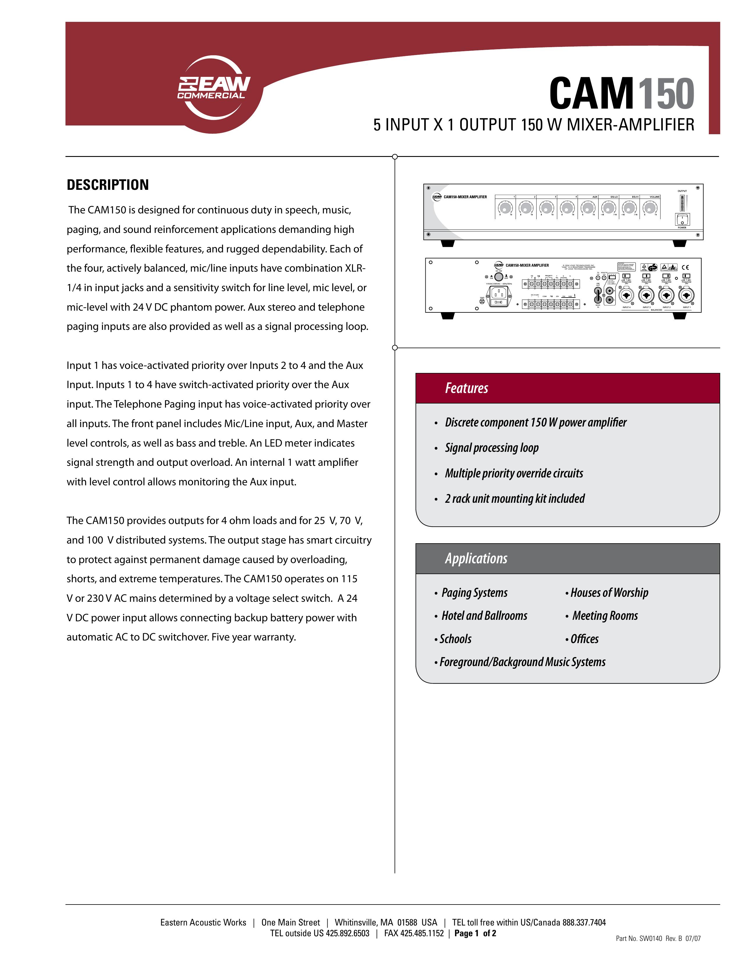 EAW CAM150 Music Mixer User Manual