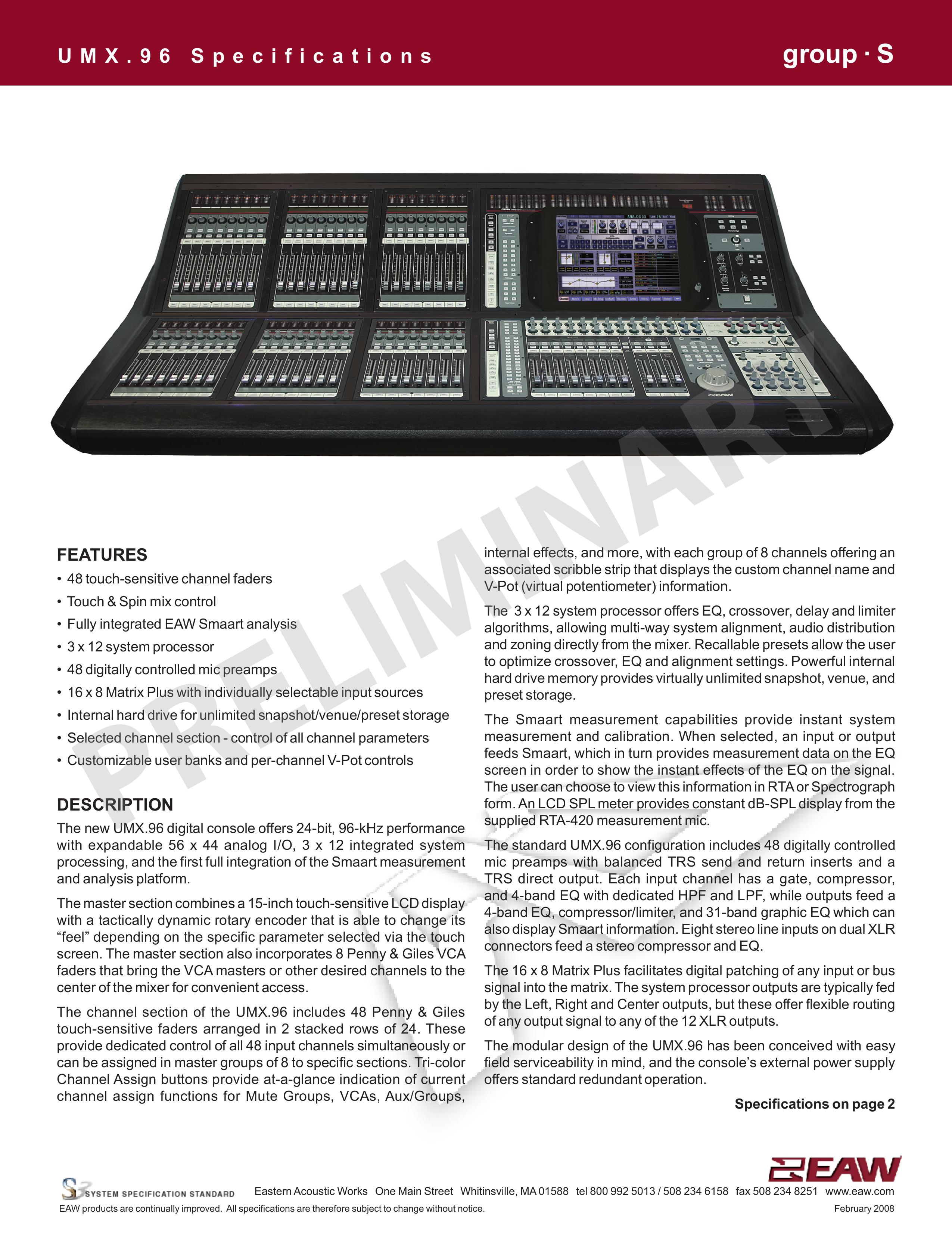 EAW UMX.96 Music Mixer User Manual