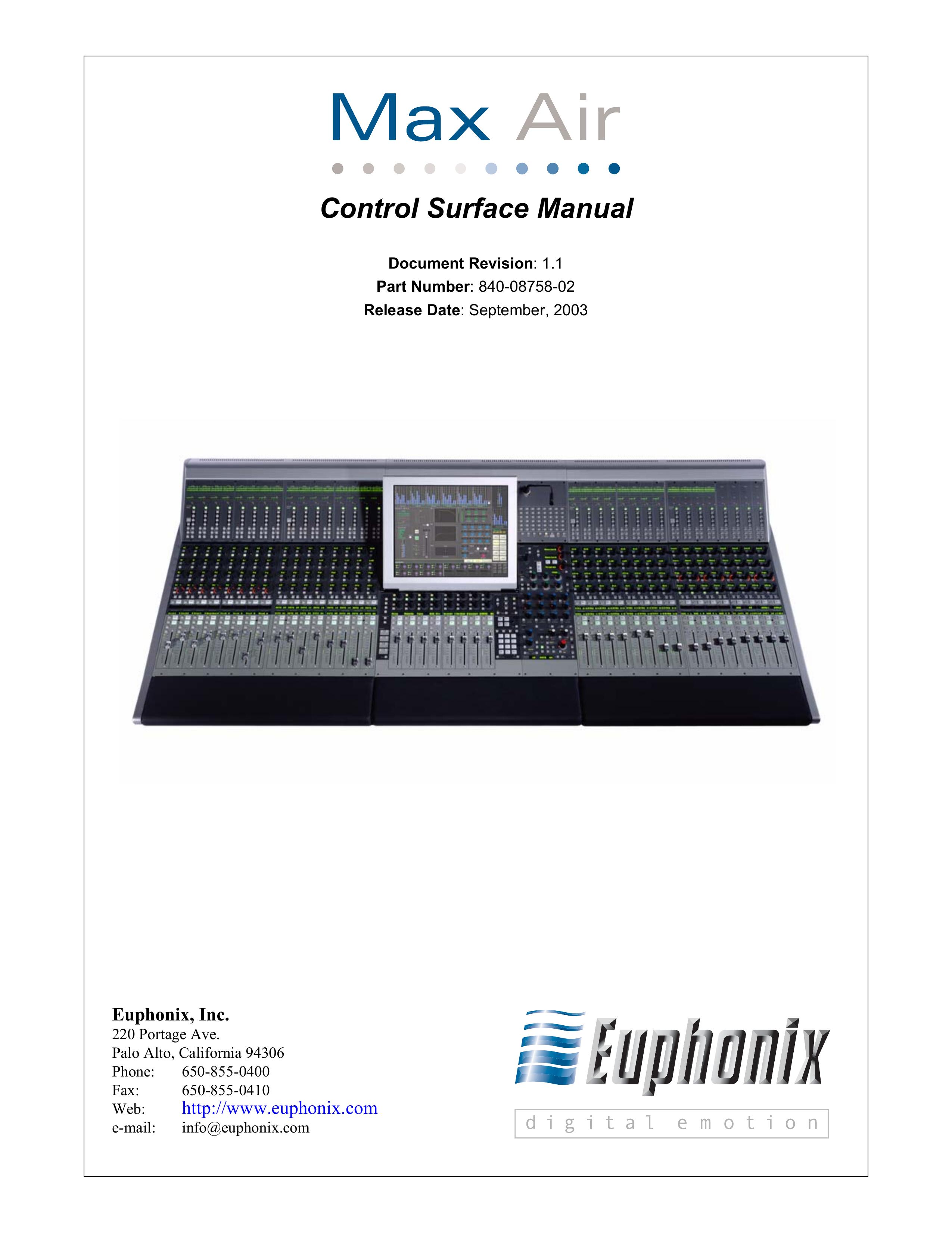 Euphonix 840-08758-02 Music Mixer User Manual