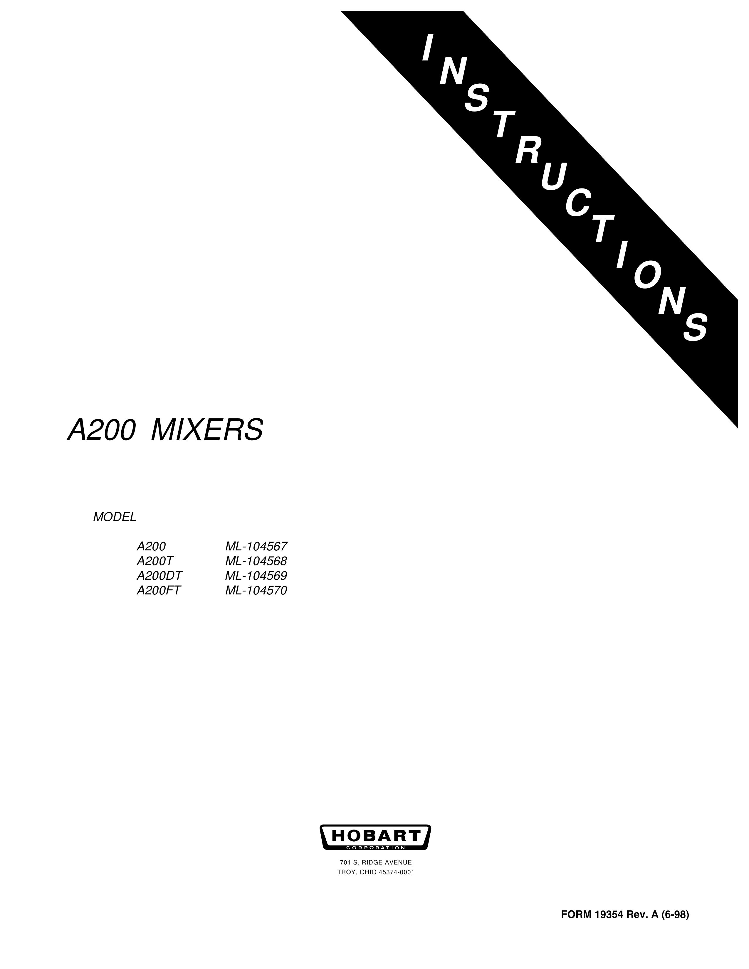 Hobart A200T ML-104568 Music Mixer User Manual