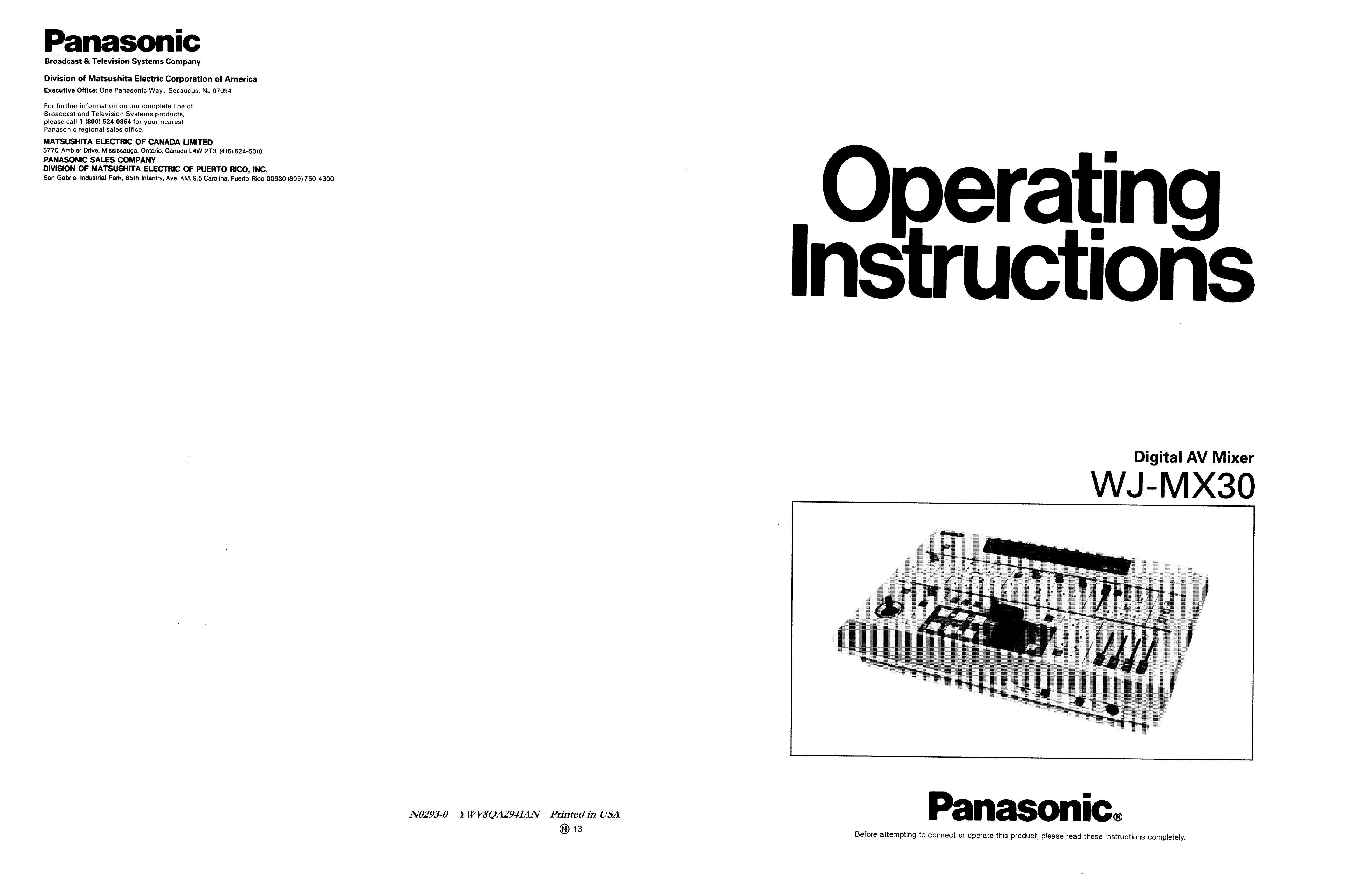 Panasonic WJ-MX30 Music Mixer User Manual