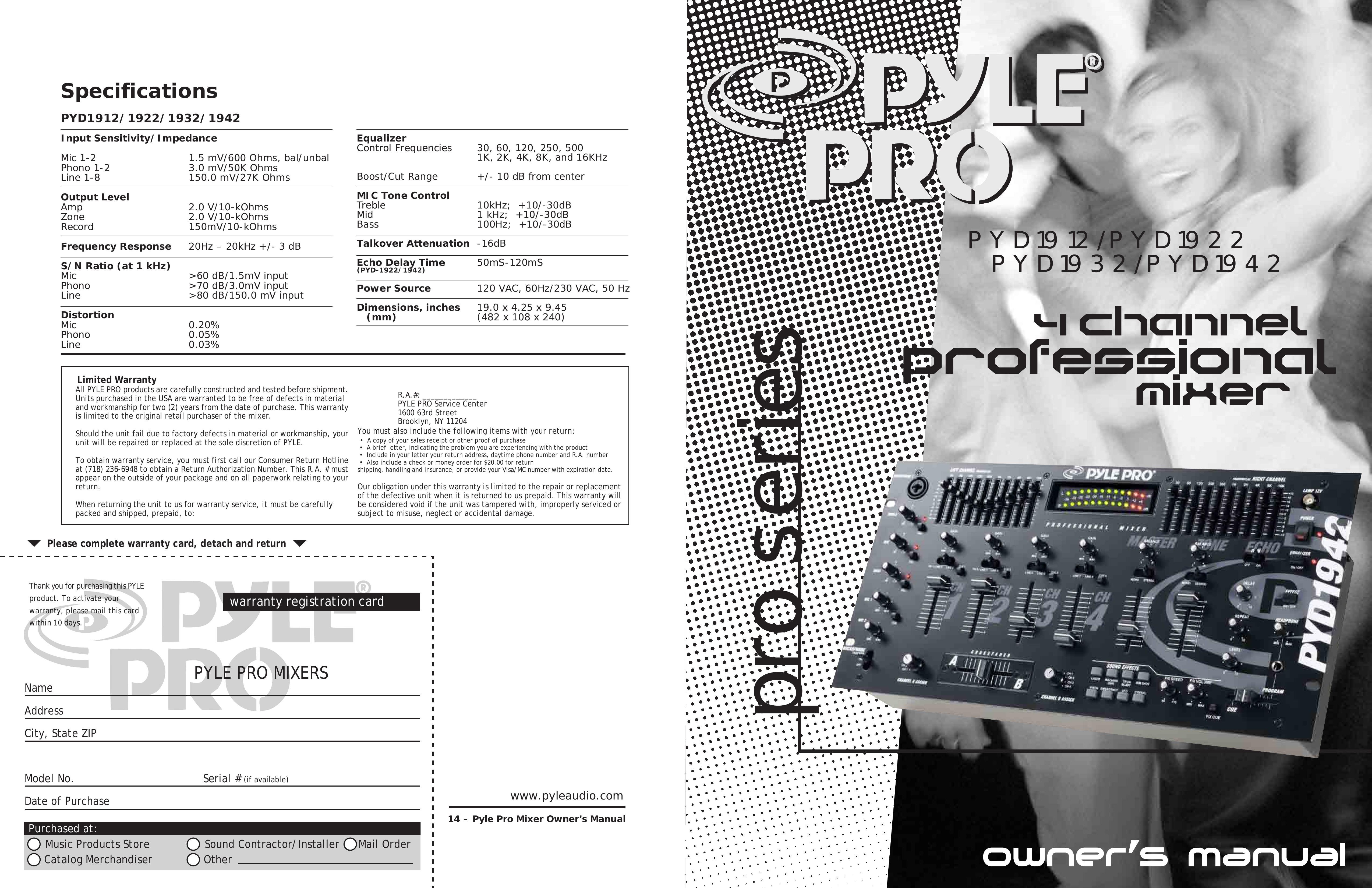PYLE Audio PYD1912 Music Mixer User Manual
