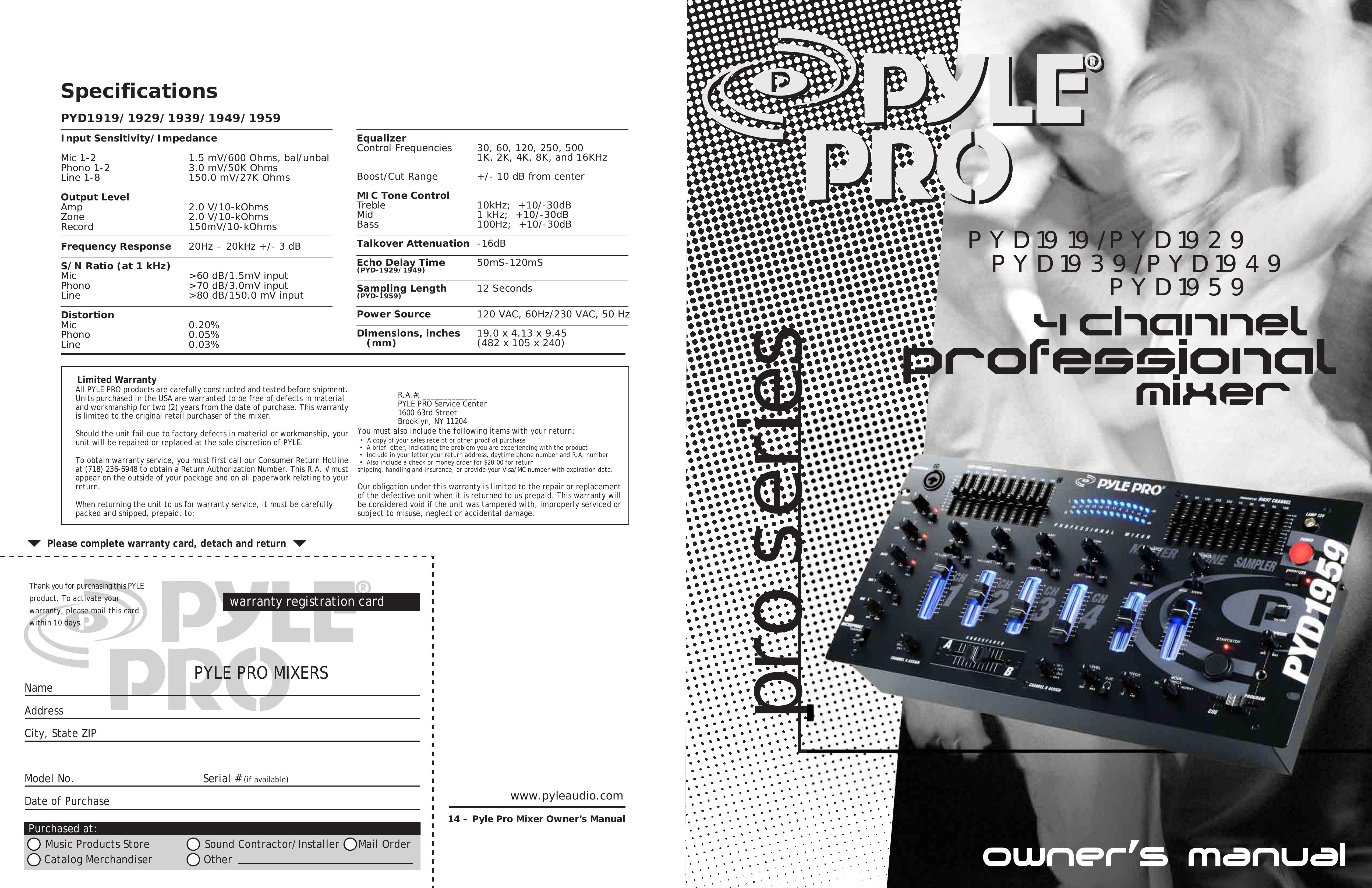 PYLE Audio PYD1939 Music Mixer User Manual