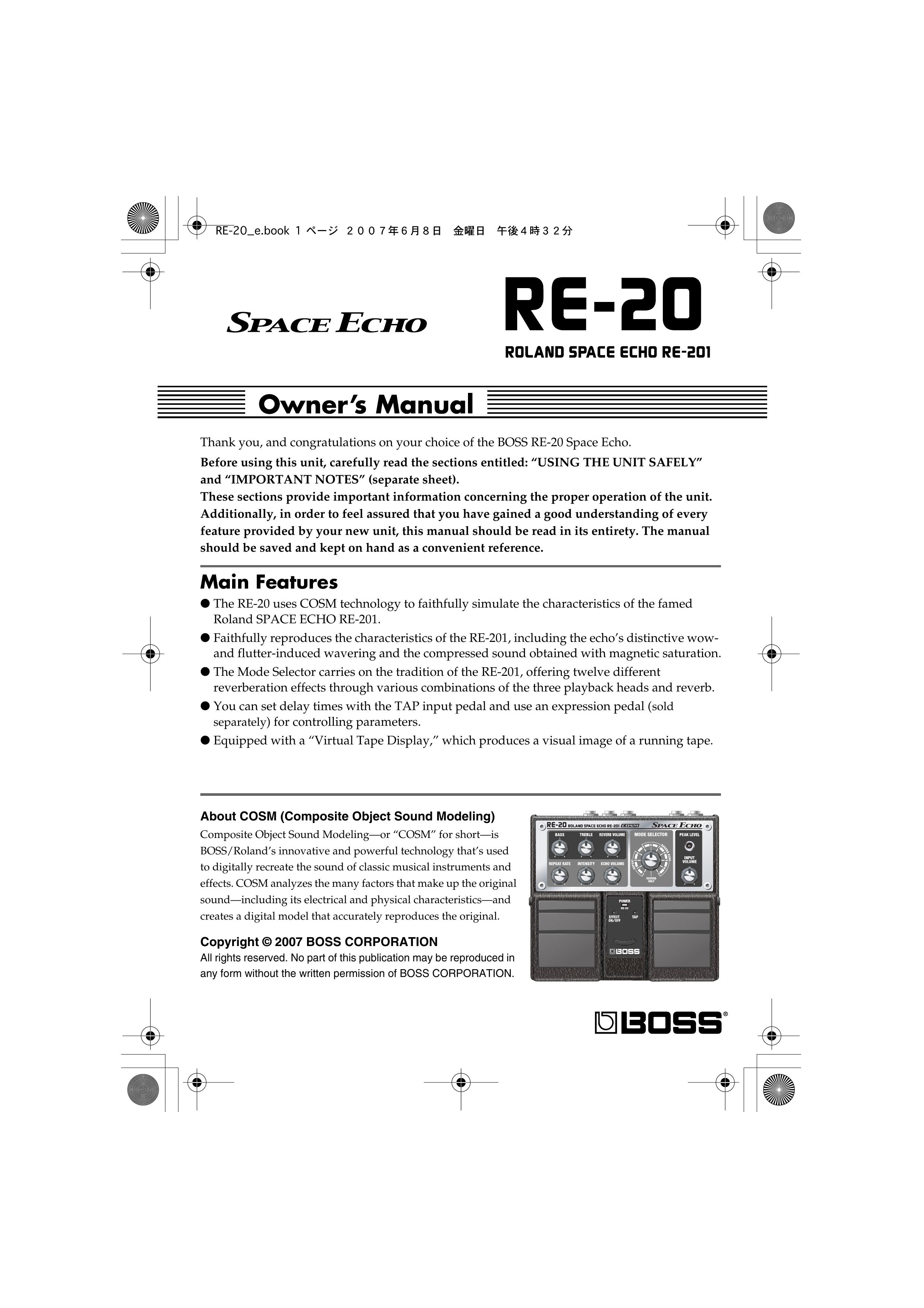Roland RE-20 Music Mixer User Manual