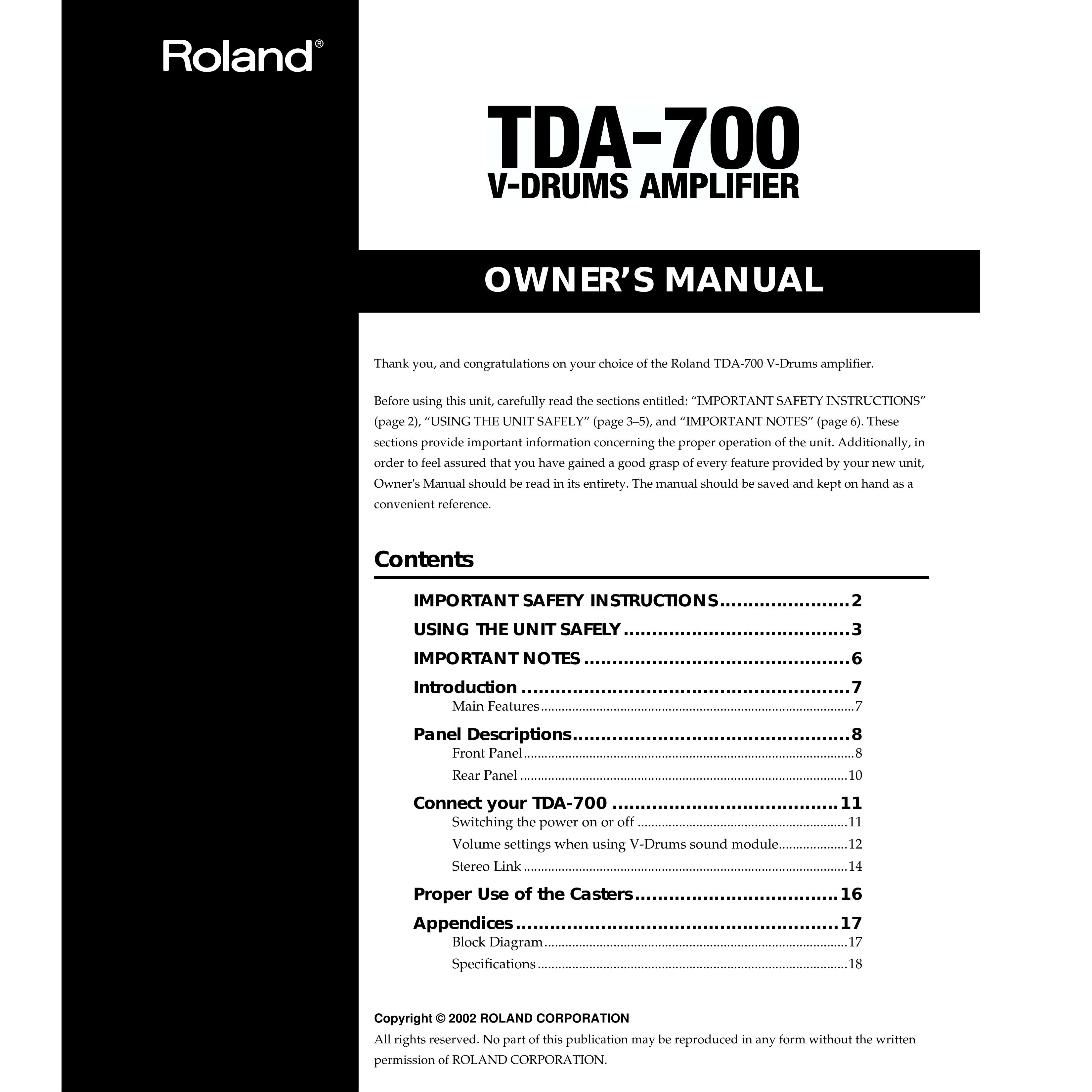 Roland TDA-700 Music Mixer User Manual