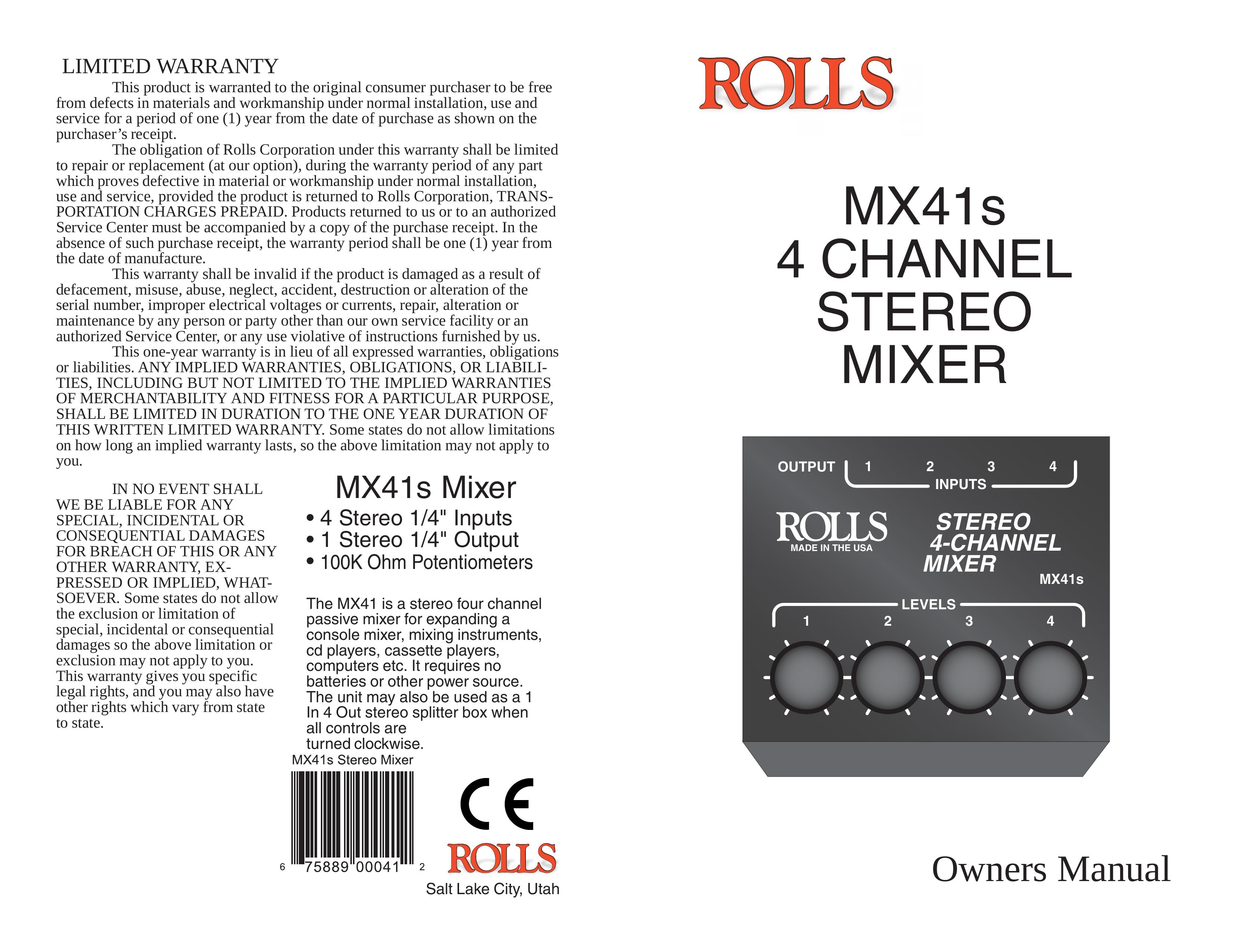 Rolls MX41S Music Mixer User Manual