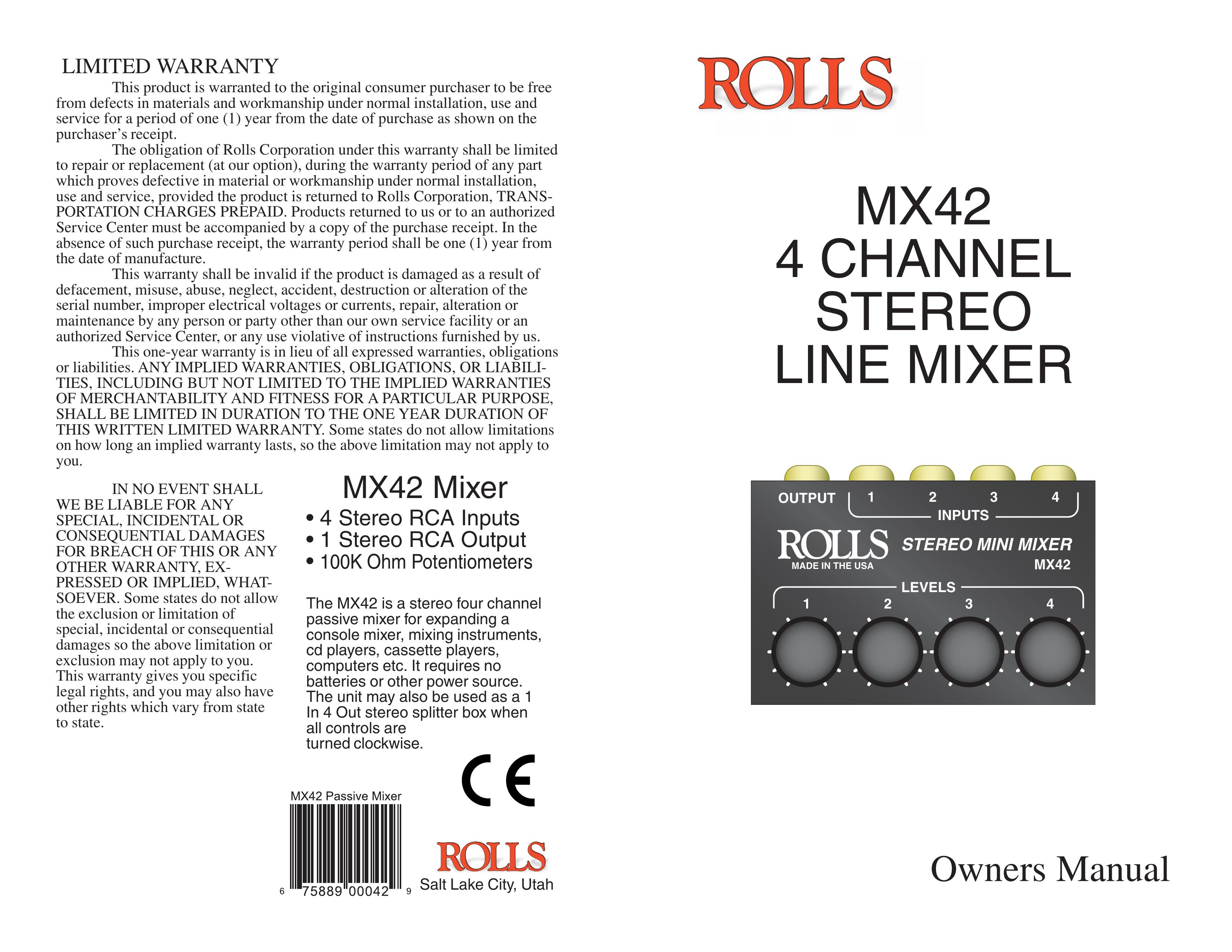 Rolls MX42 Music Mixer User Manual
