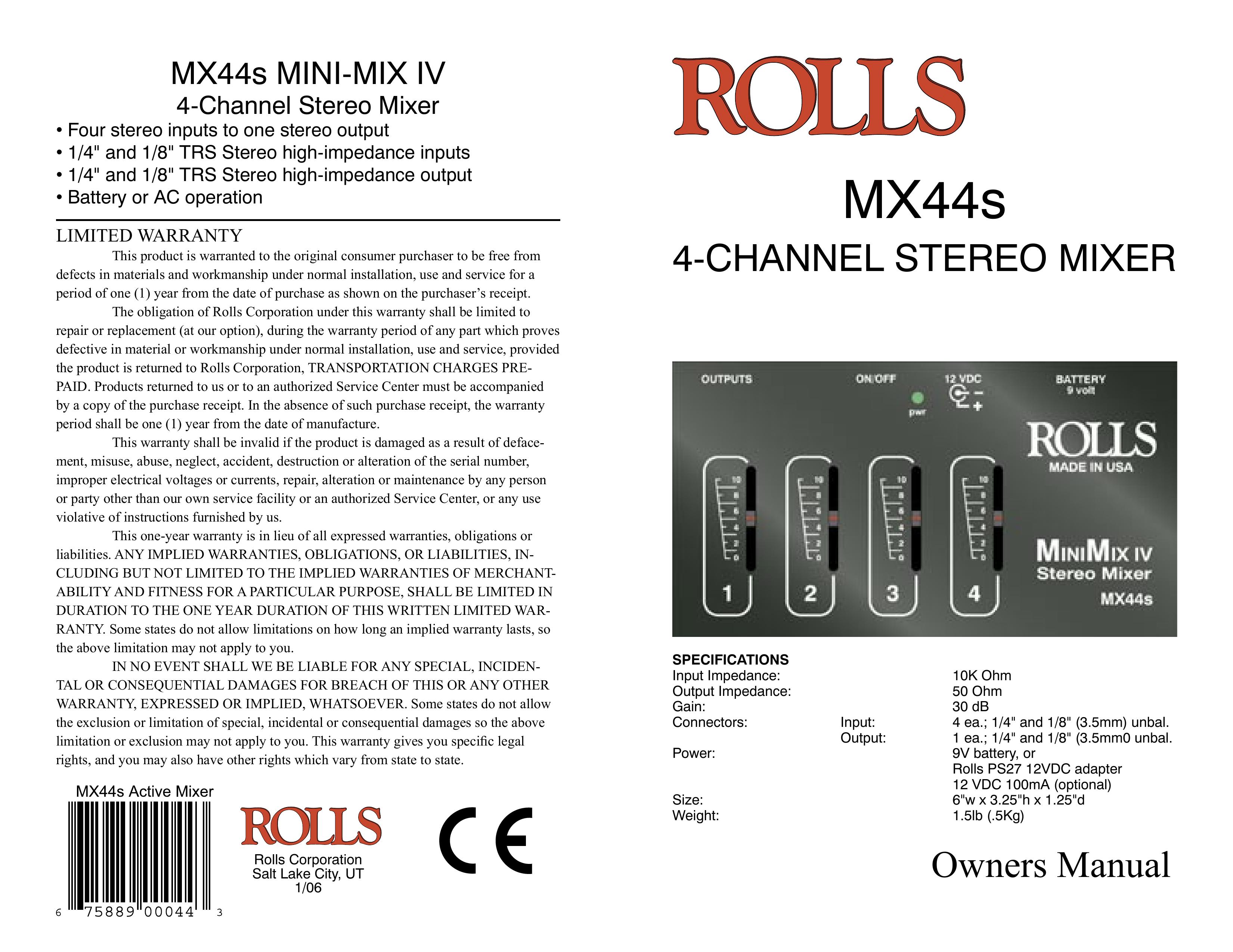 Rolls MX44S Music Mixer User Manual