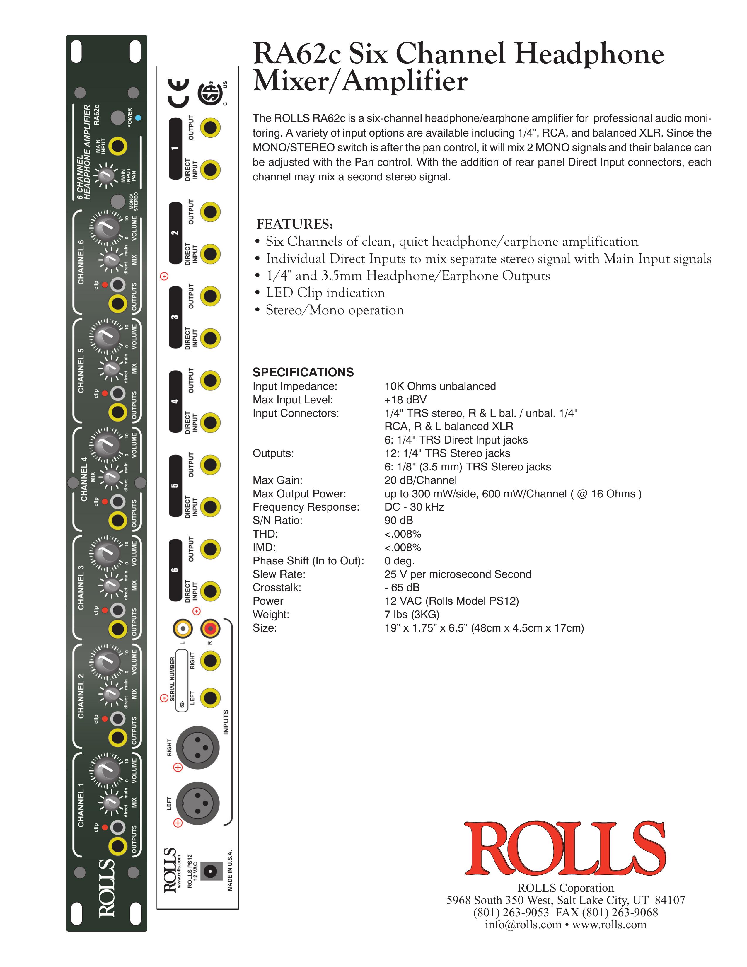 Rolls RA62c Music Mixer User Manual