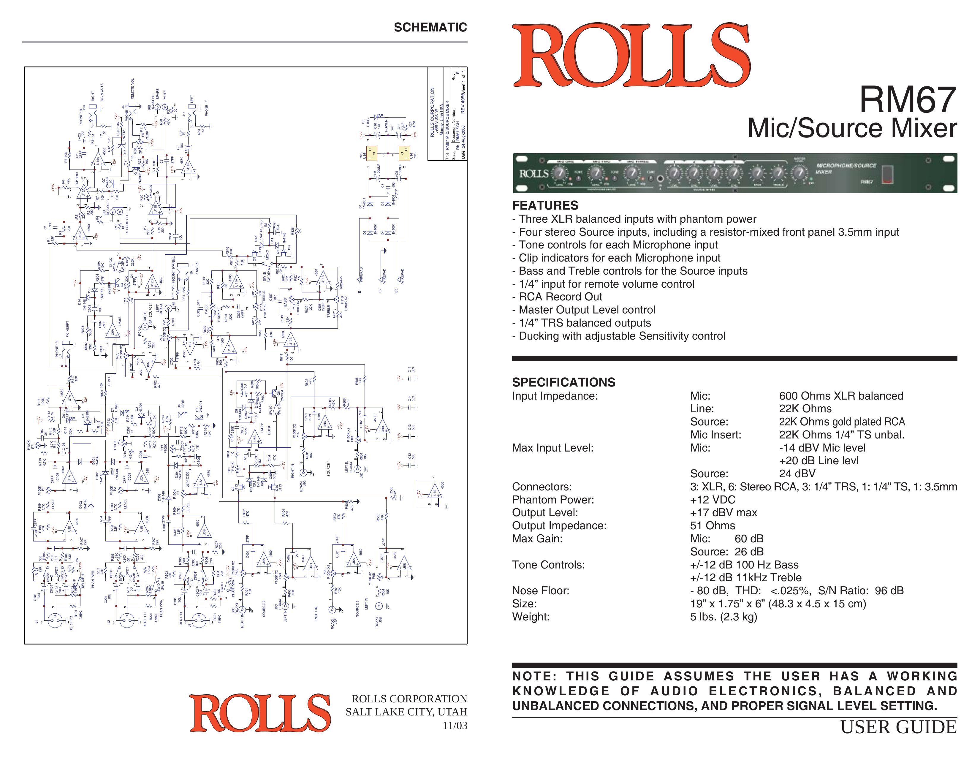 Rolls RM67 Music Mixer User Manual