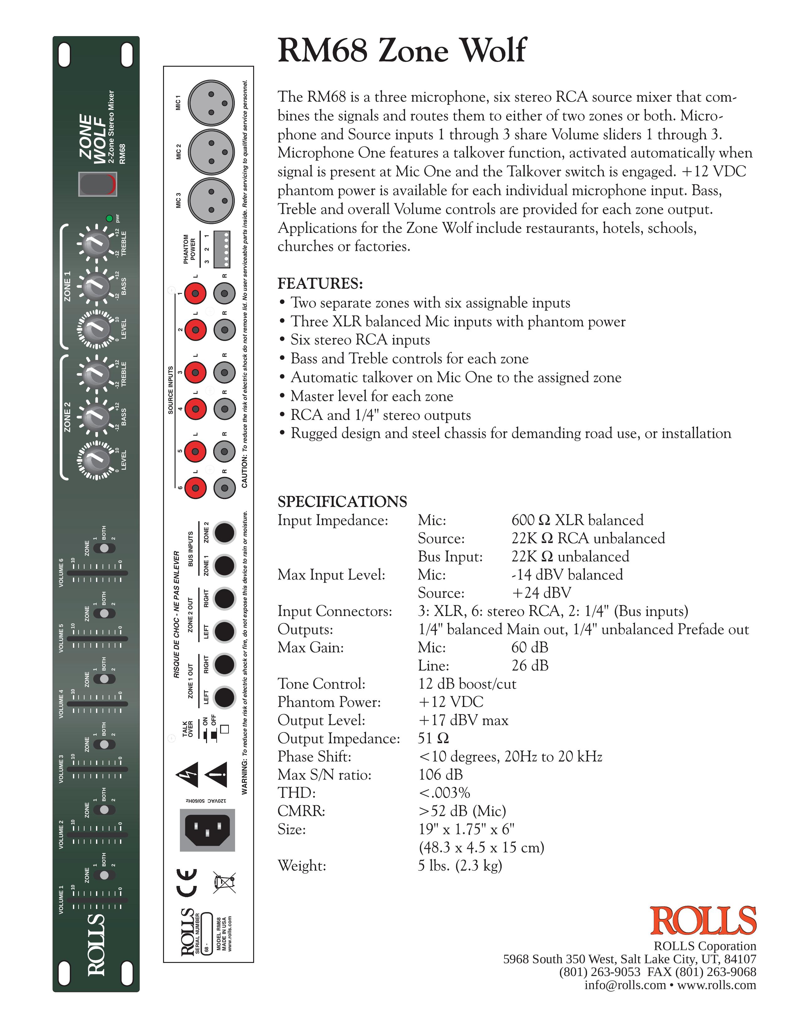 Rolls RM68 Music Mixer User Manual