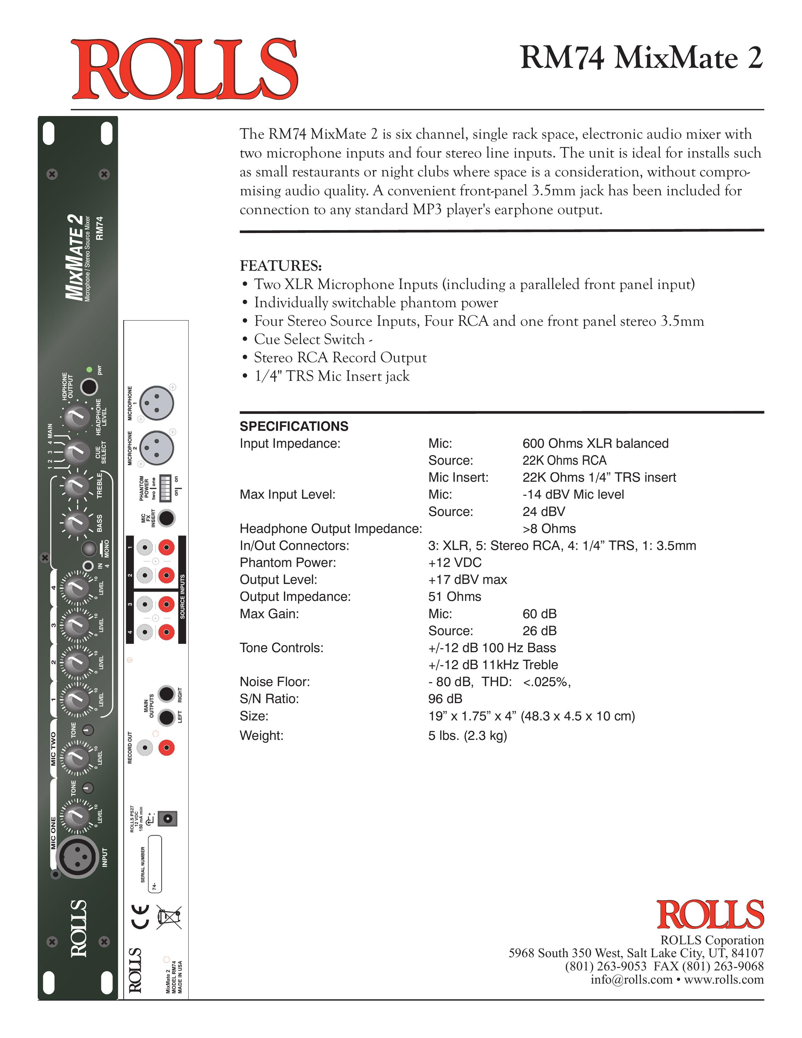 Rolls RM74 Music Mixer User Manual