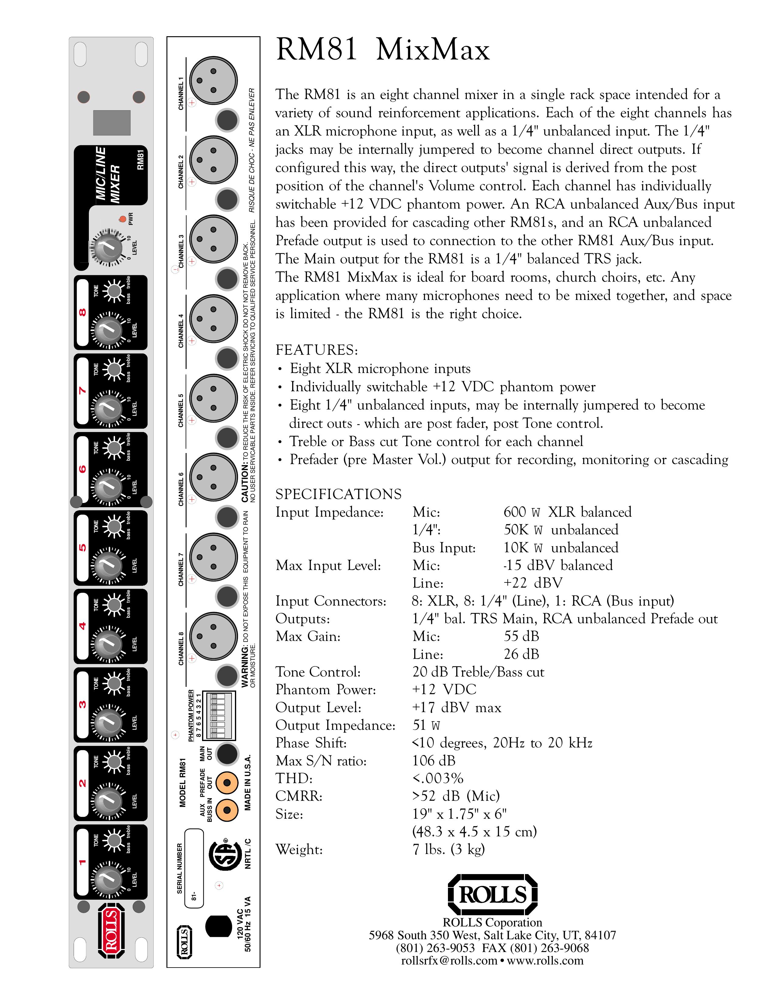 Rolls RM81 Music Mixer User Manual