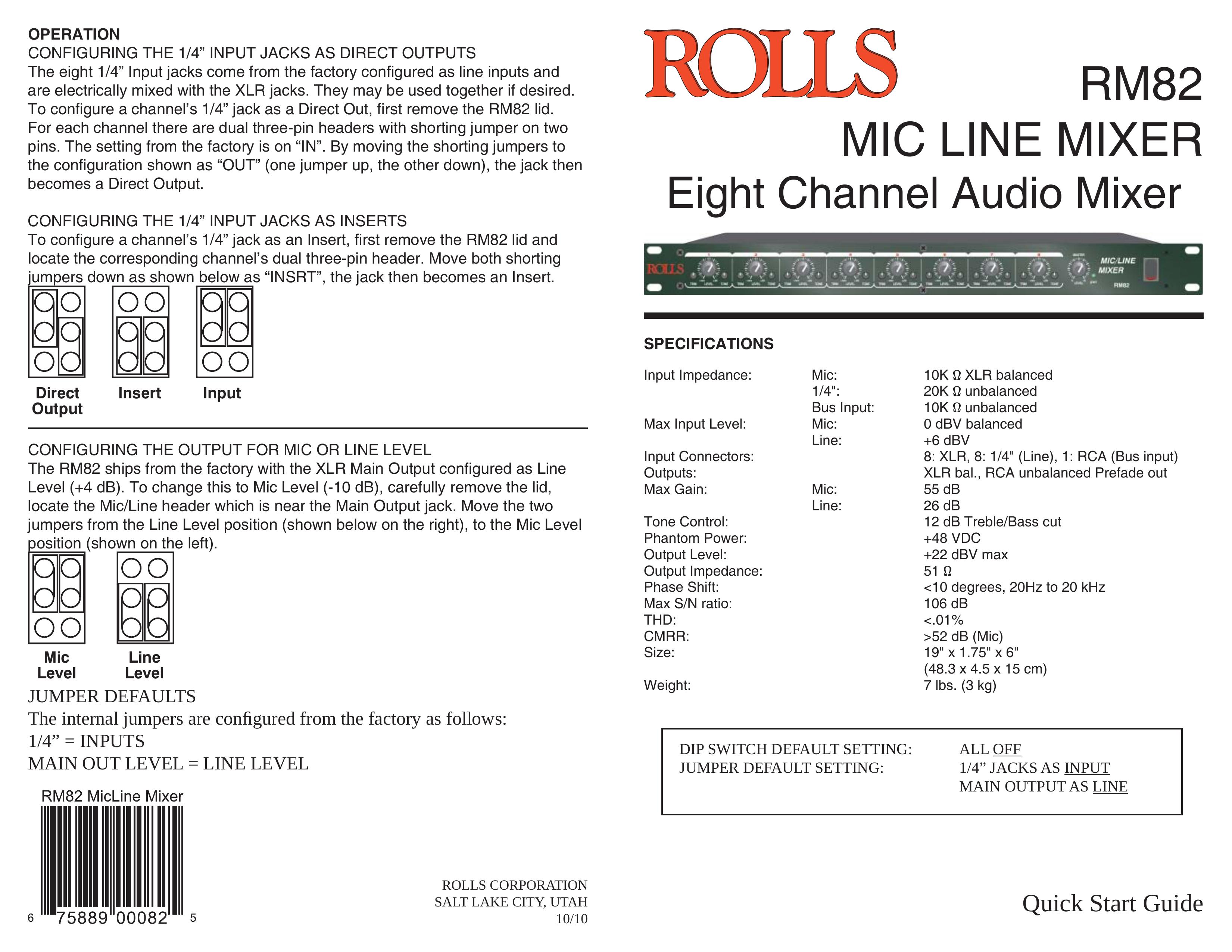 Rolls RM82 Music Mixer User Manual
