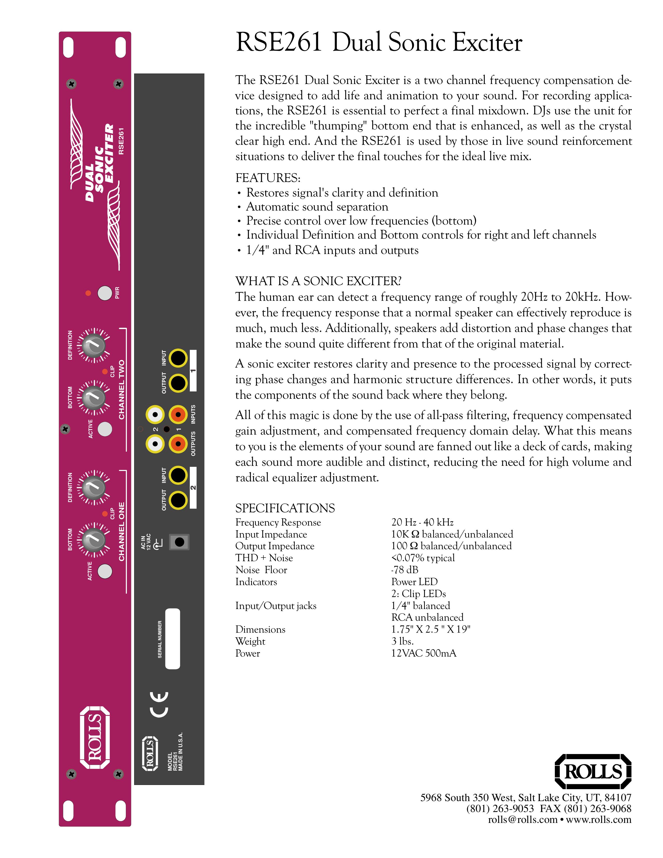 Rolls RSE261 Music Mixer User Manual