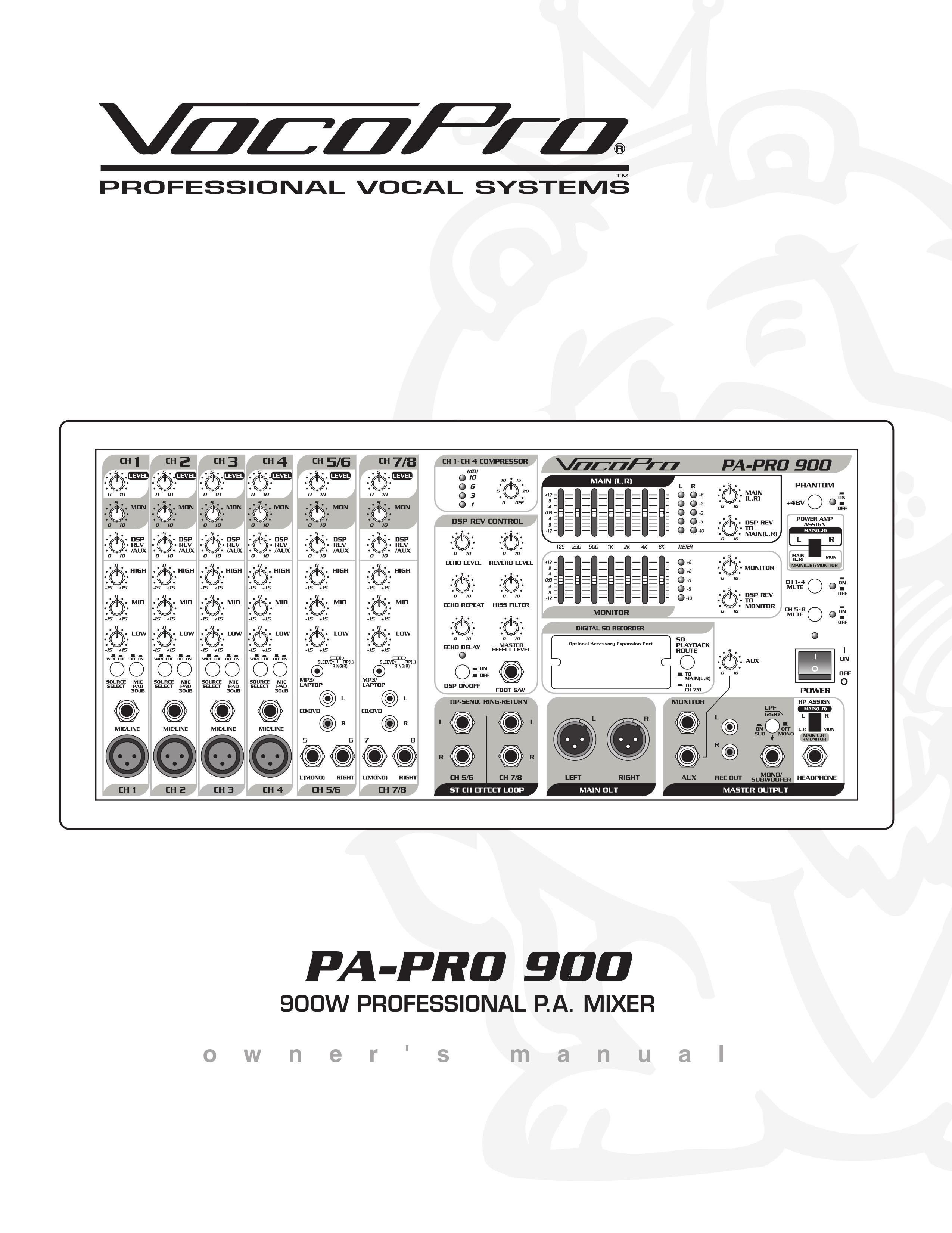 VocoPro PA-PRO 900 Music Mixer User Manual