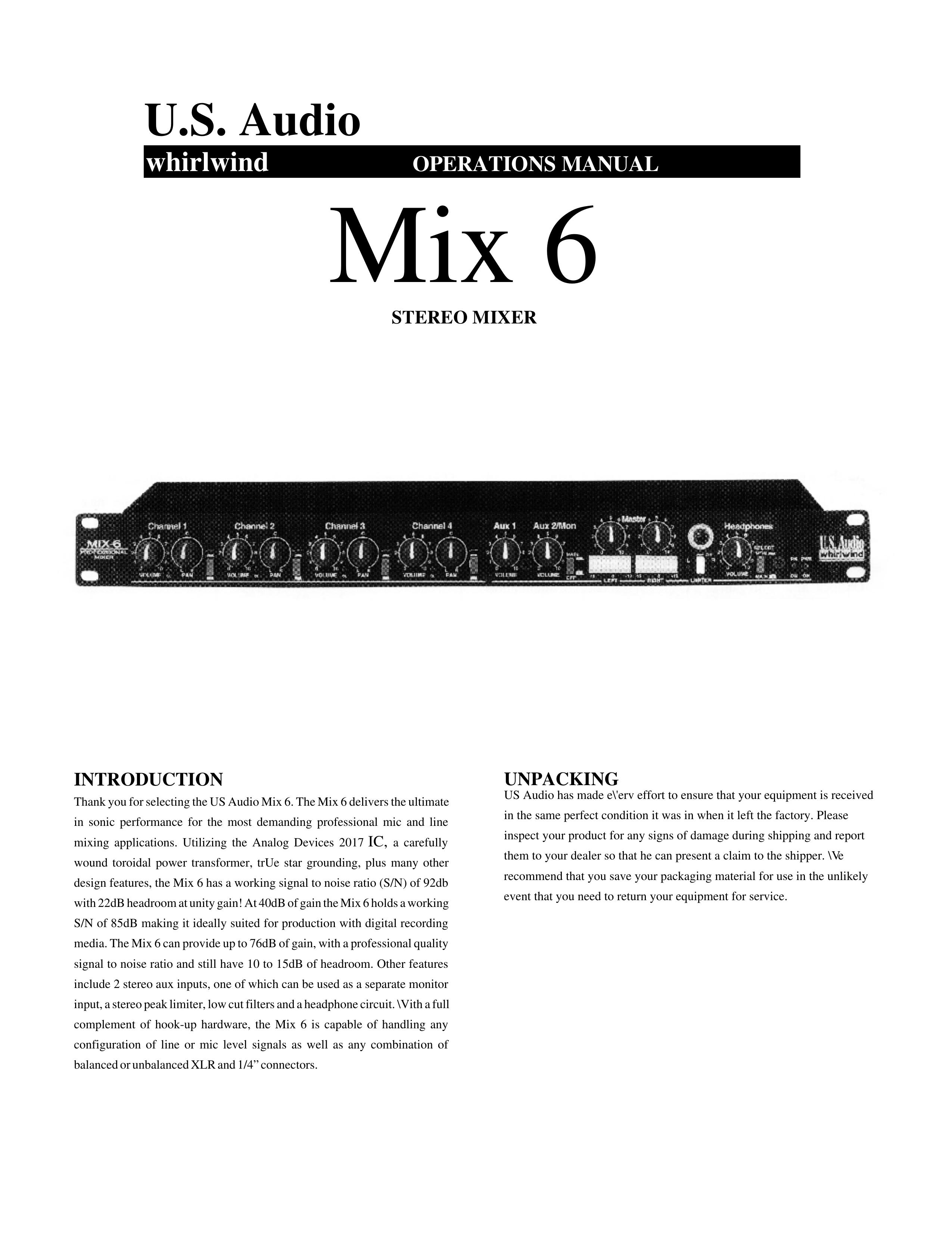 Whirlwind MIX 6 Music Mixer User Manual