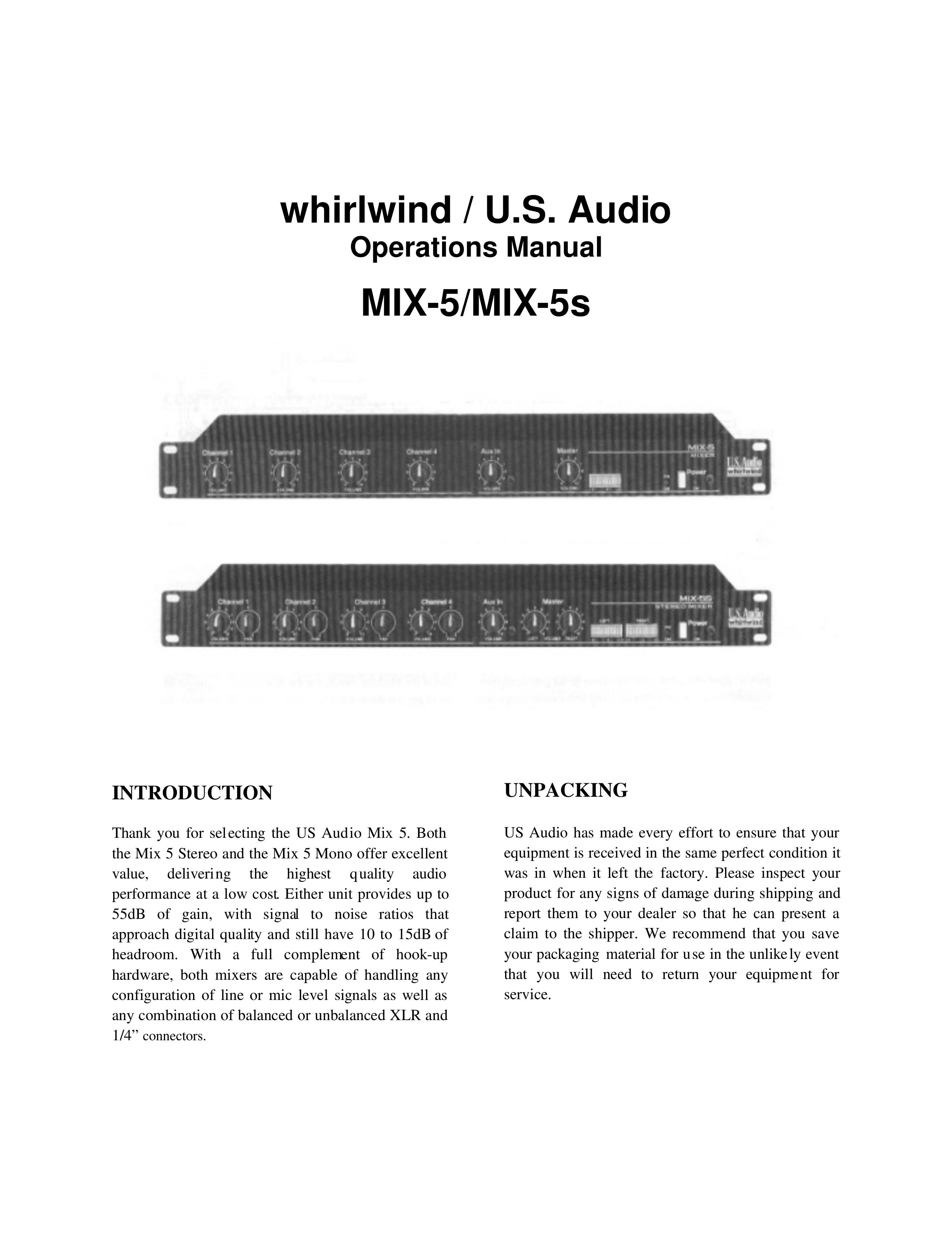 Whirlwind MIX-5 Music Mixer User Manual
