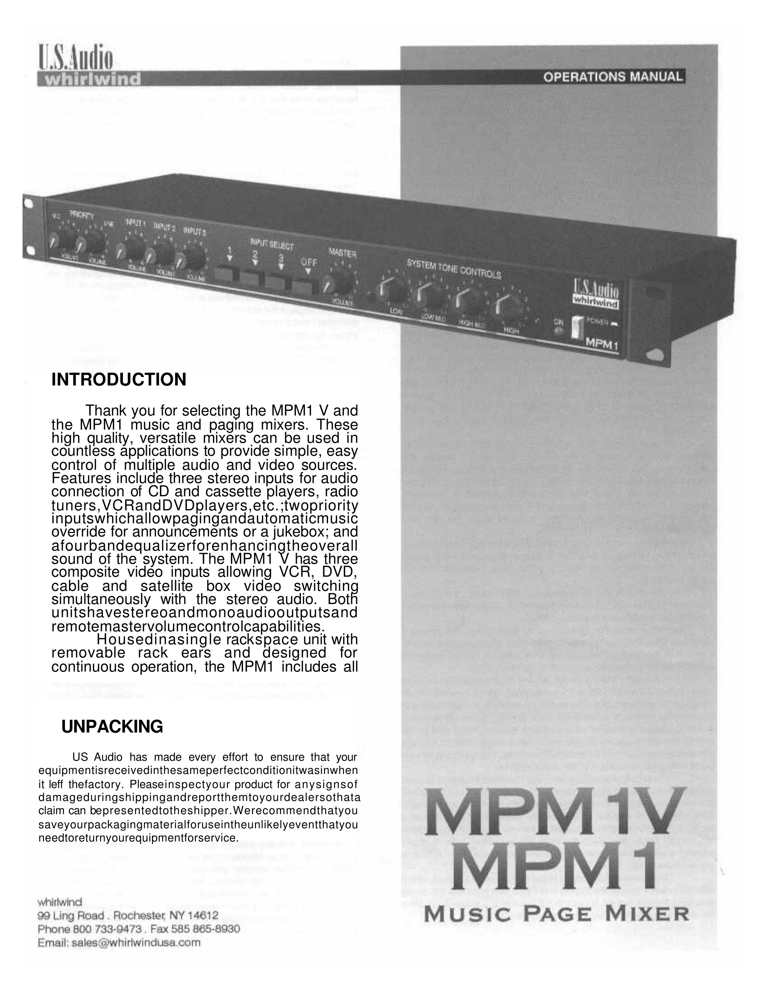 Whirlwind MPM-1V Music Mixer User Manual