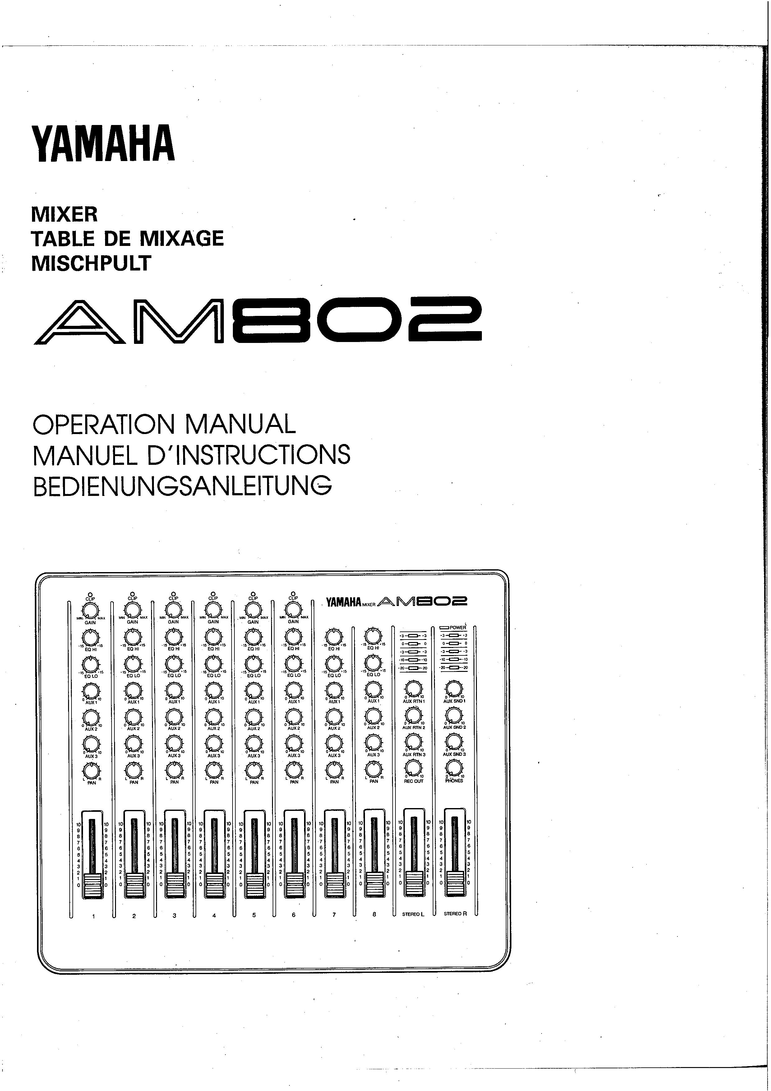 Yamaha AM802 Music Mixer User Manual