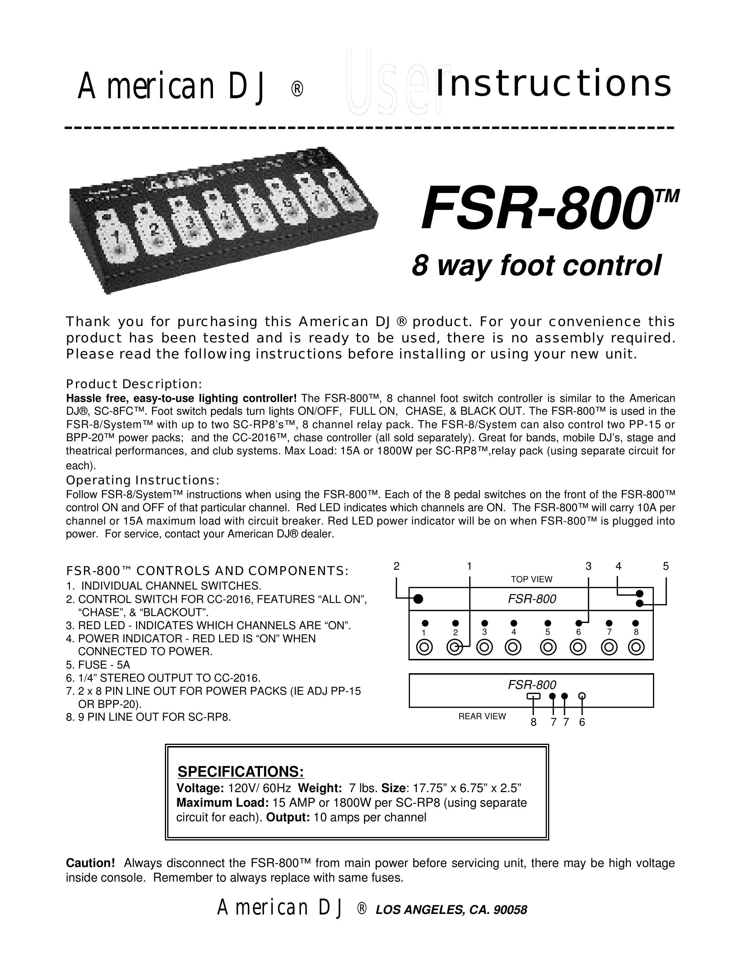 American DJ FSR-800 Music Pedal User Manual