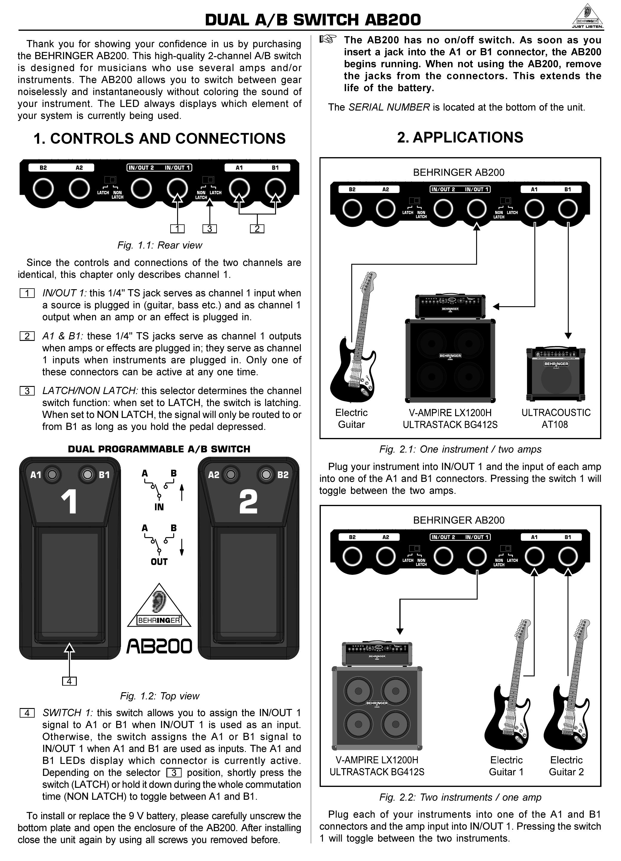 Behringer AB200 Music Pedal User Manual