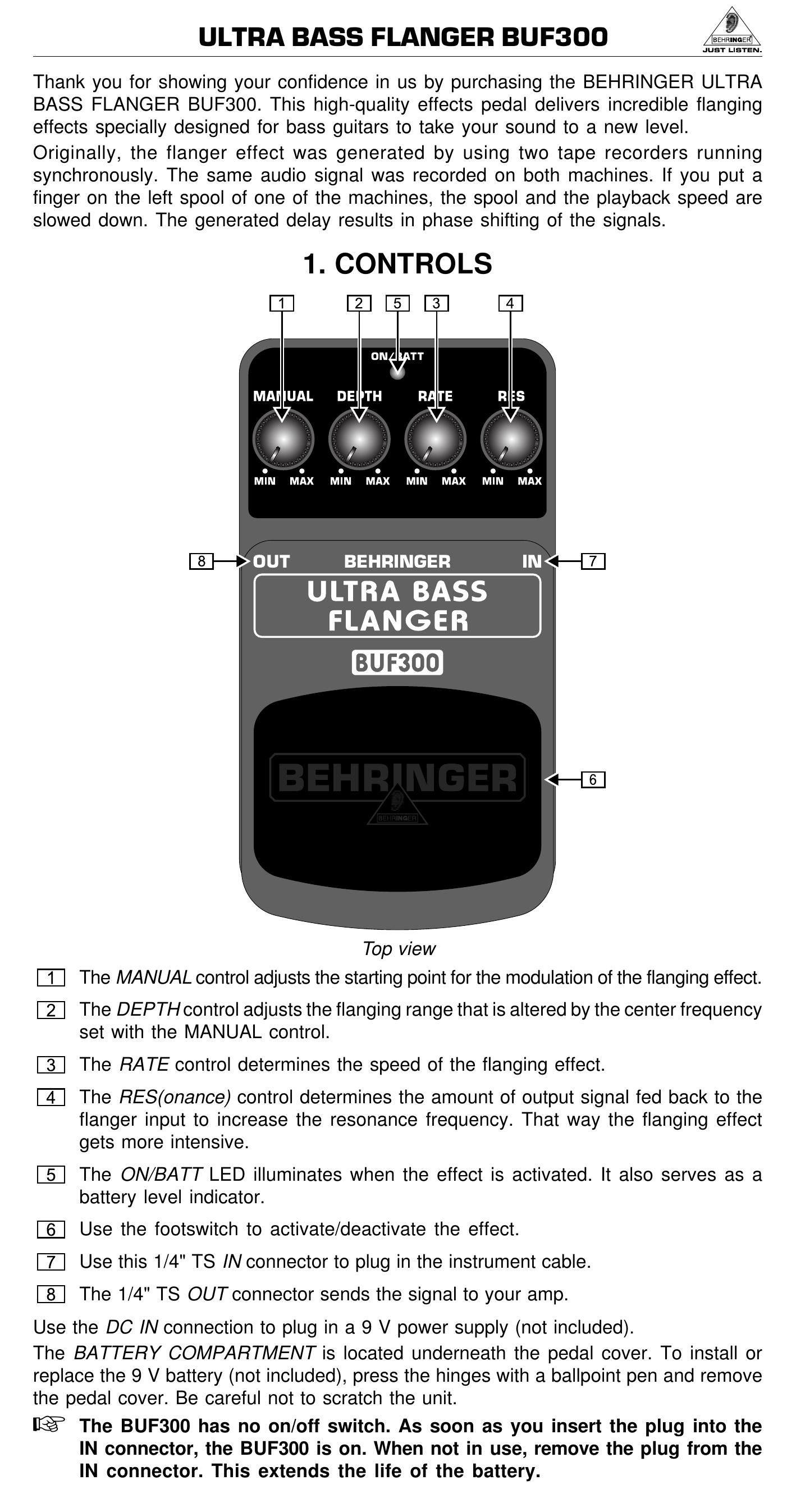 Behringer BUF300 Music Pedal User Manual