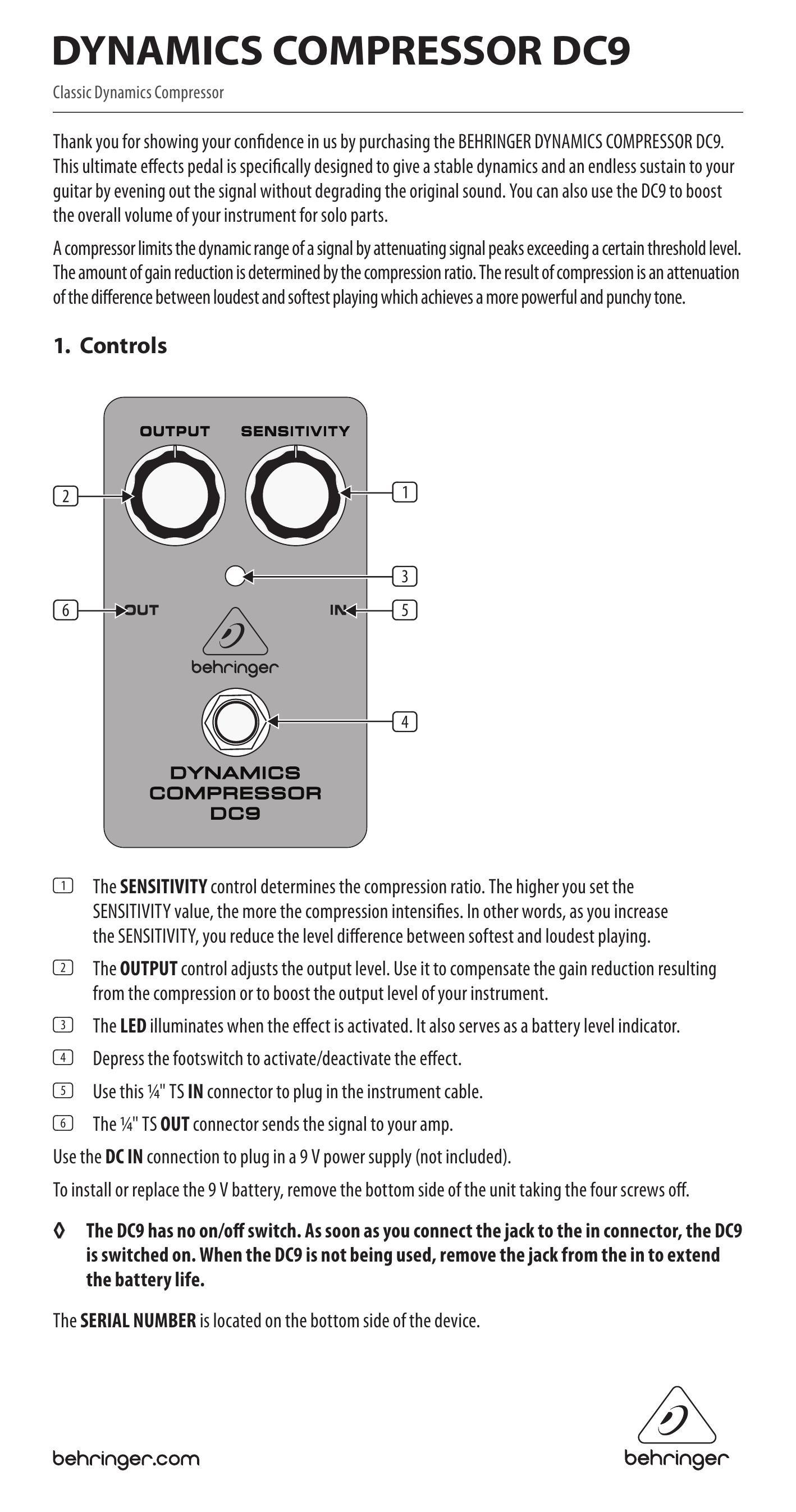 Behringer DC9 Music Pedal User Manual