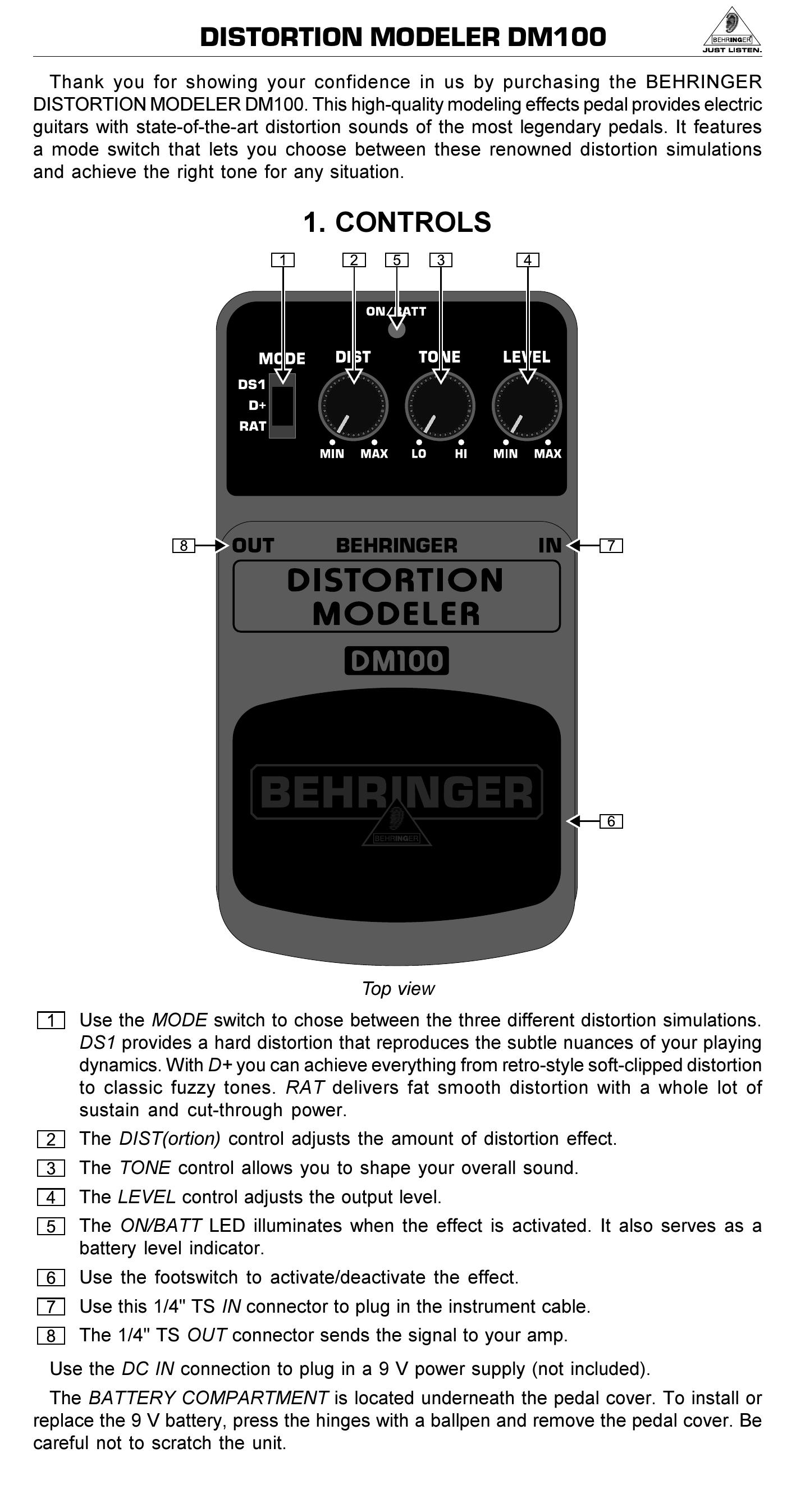 Behringer DM100 Music Pedal User Manual