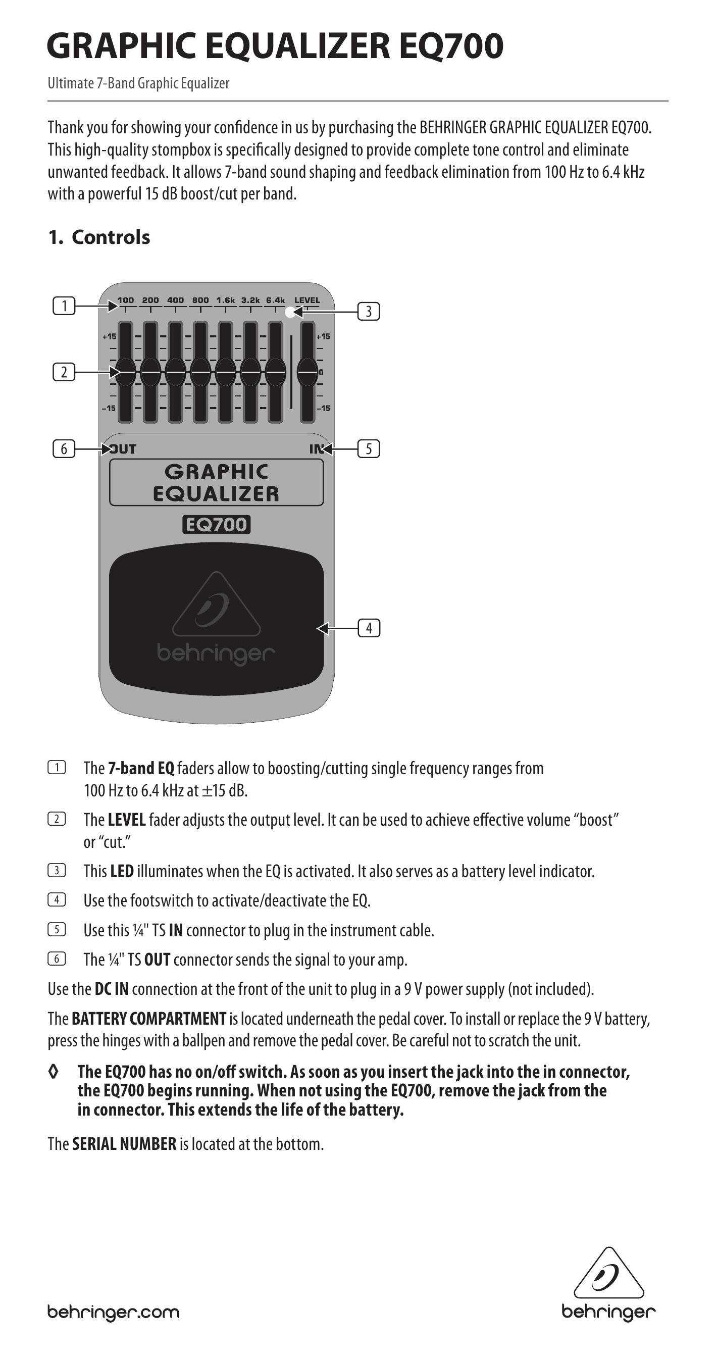 Behringer EQ700 Music Pedal User Manual